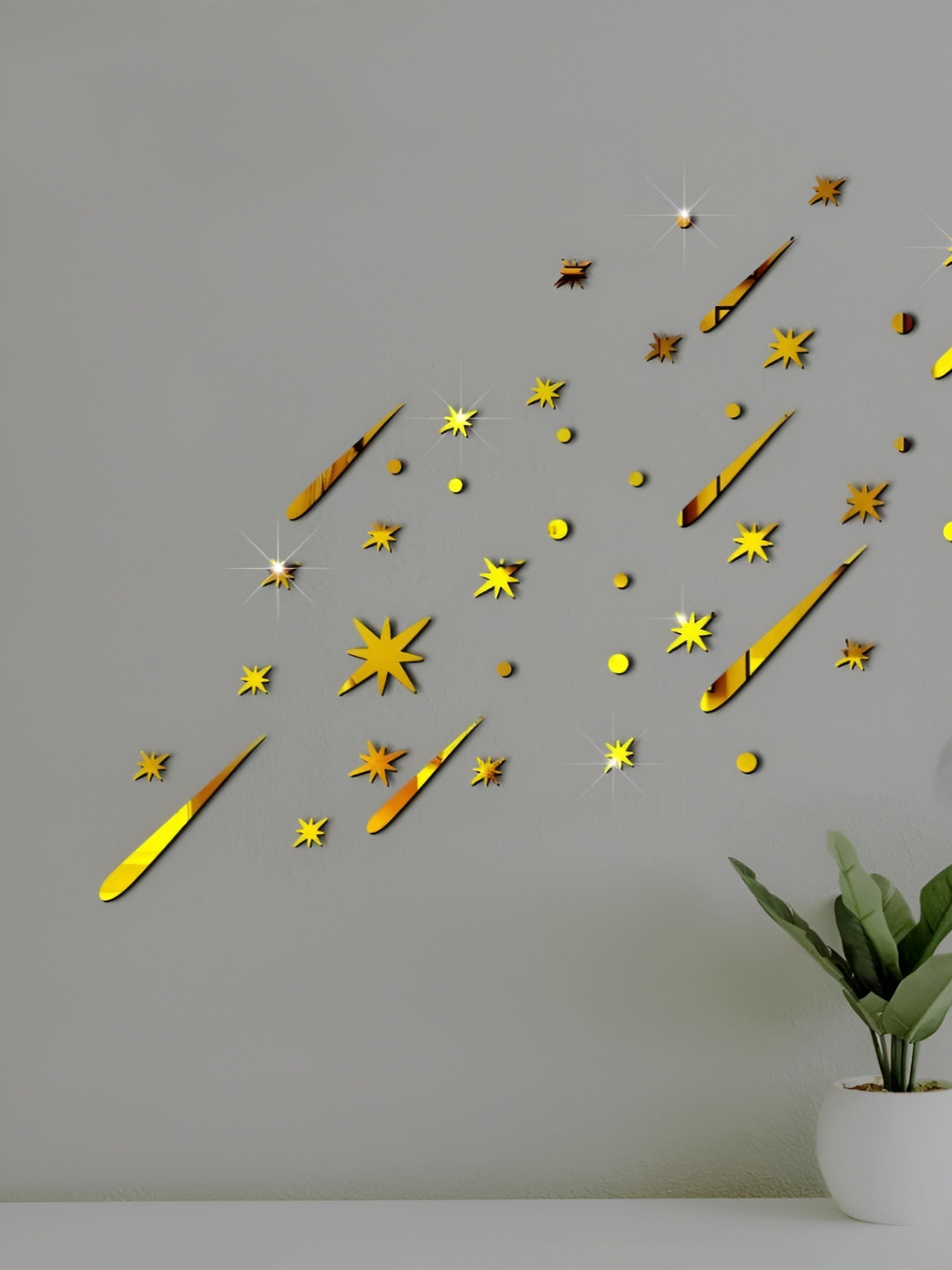 VAH Kya Bat Hai !! Yellow Dropping Star With Star Design Wall Stickers