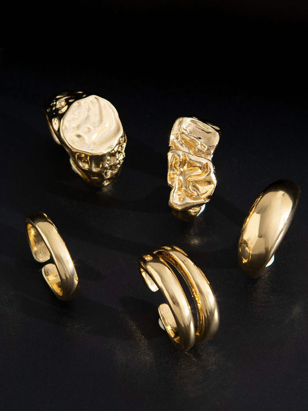 StyleCast x Revolte Men Set Of 5 Gold-Plating Adjustable Finger Ring