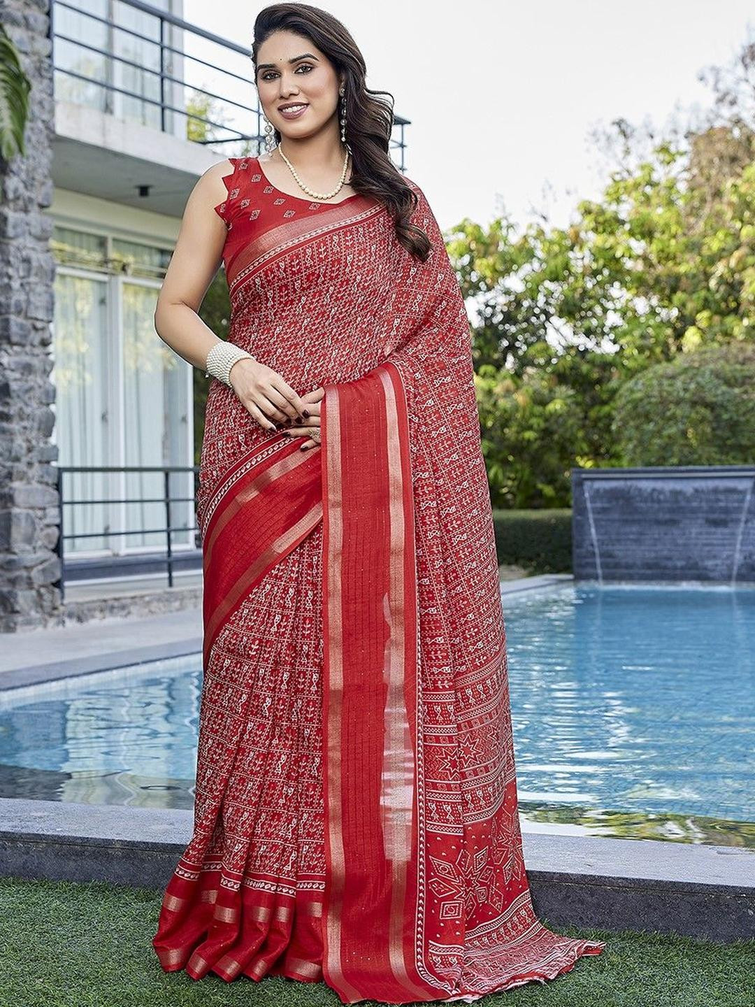 KALINI Red NA Silk Blend Sarees