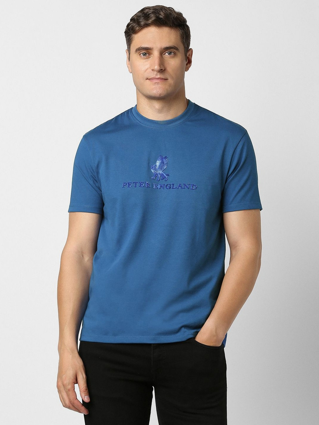 Peter England Casuals Graphic Printed Crew Neck Cotton Regular Fit Casual T-shirt