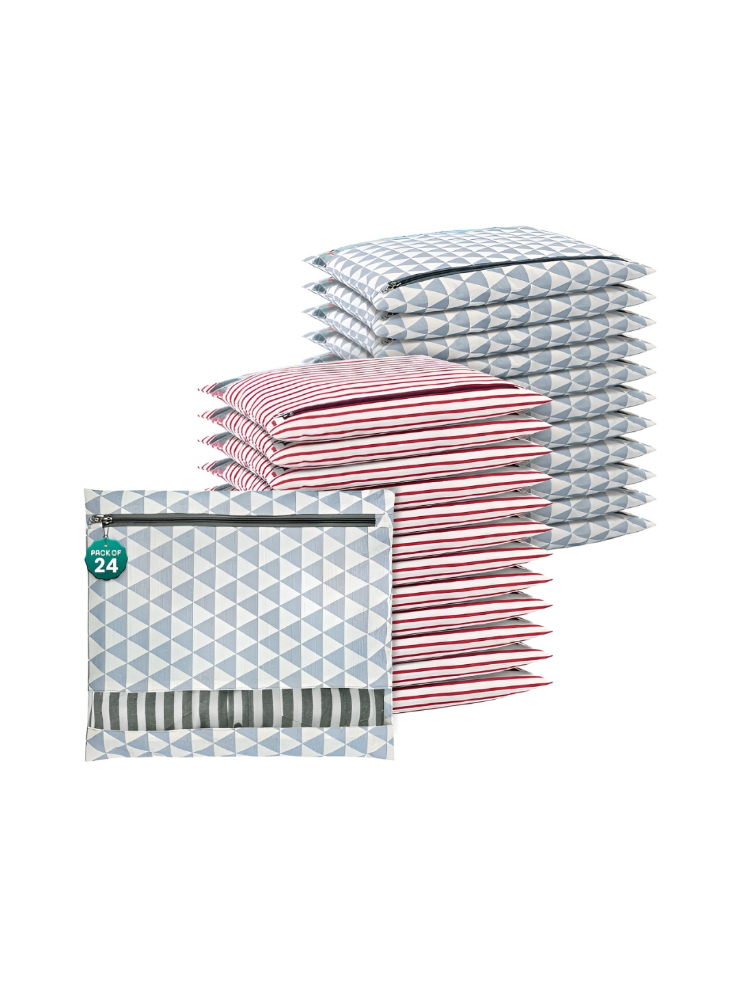 Aura Grey & Maroon 24 Pieces Printed Mesh Cotton Clothes Storage Organizer