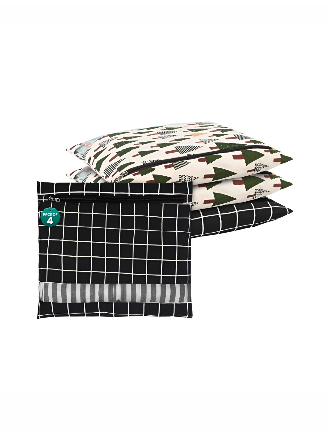 Aura Brown 4 Pcs Mesh Cotton Checked Clothes Storage Organisers