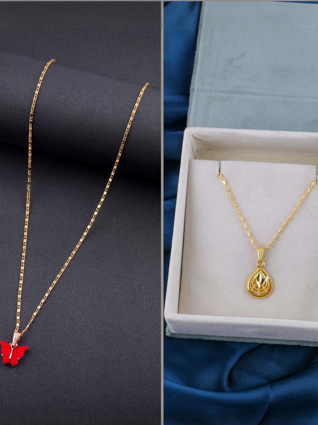 DressBerry Set of 2 Red Gold Plated Artificial Beads Beaded Butterfly Pendant Chain