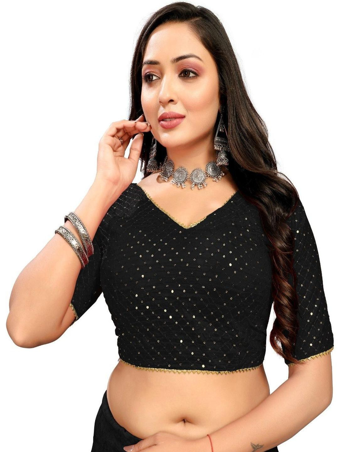 RAGHUVEER CREATION Black Ready to Wear Saree Blouse