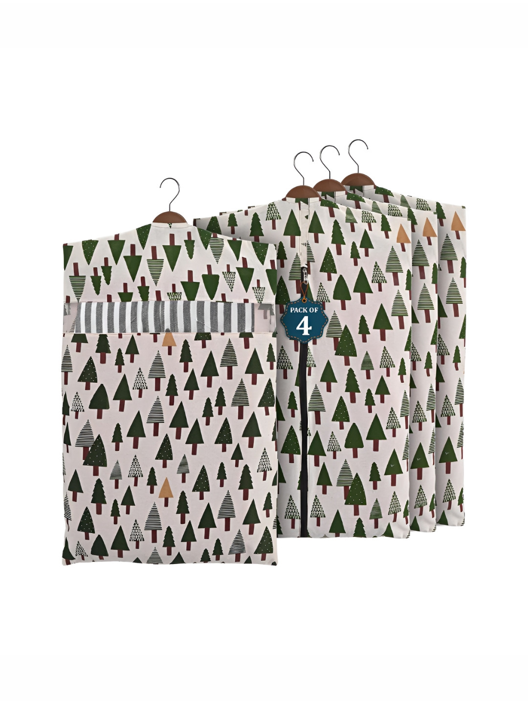 Aura Green 4 Pcs Almirah Clothes Packing Bag Hanging Clothe Cover Multi-Utility Organisers