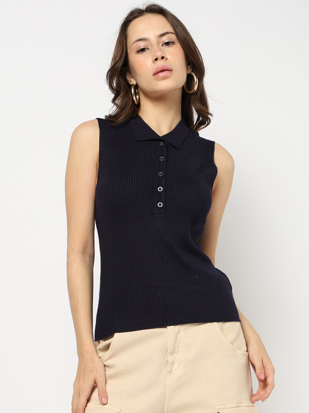 GAP Flat Knit Ribbed Polo Neck Top