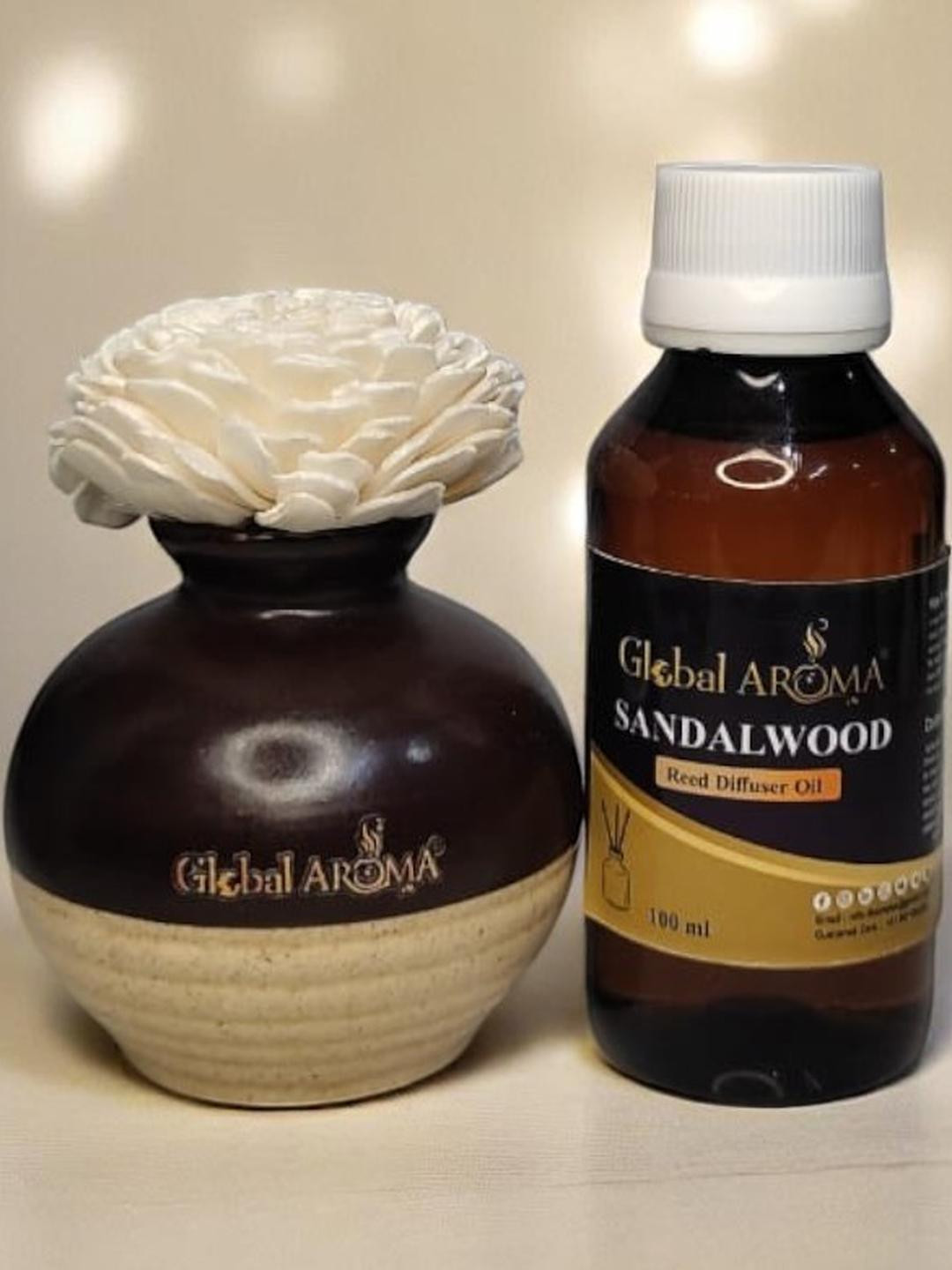 GLOBAL AROMA Sandalwood Fragracne Ethenic Flower Pot Reed Diffuser Set