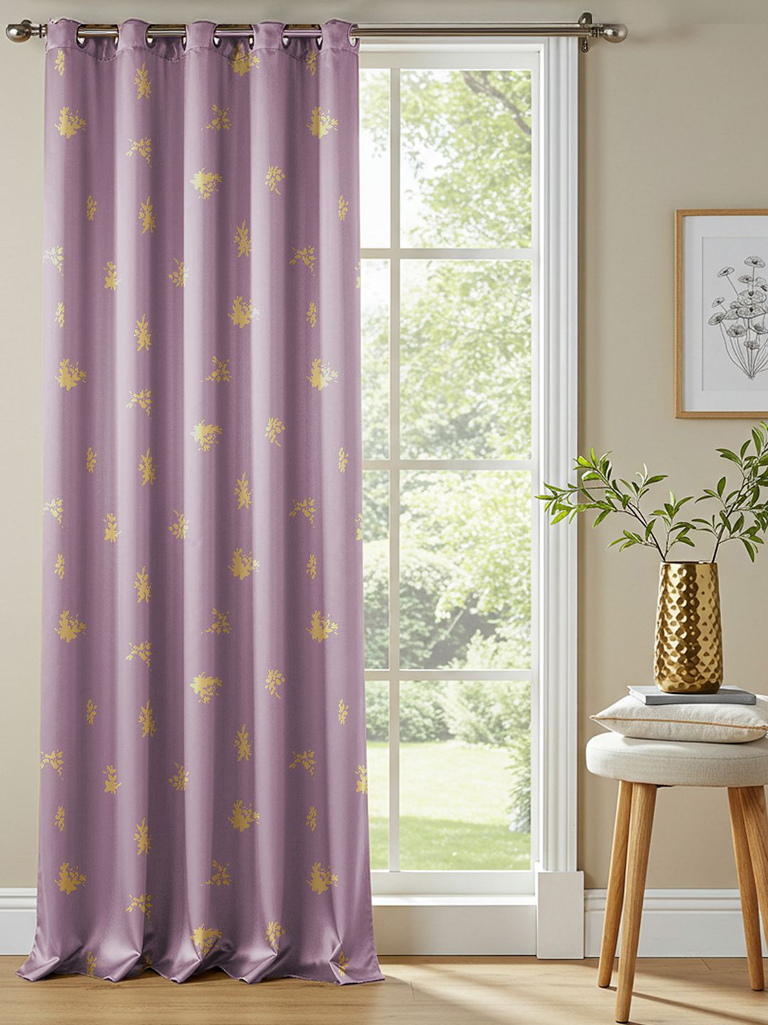 URBAN SPACE Lavender & Yellow Printed Black Out Door Curtain