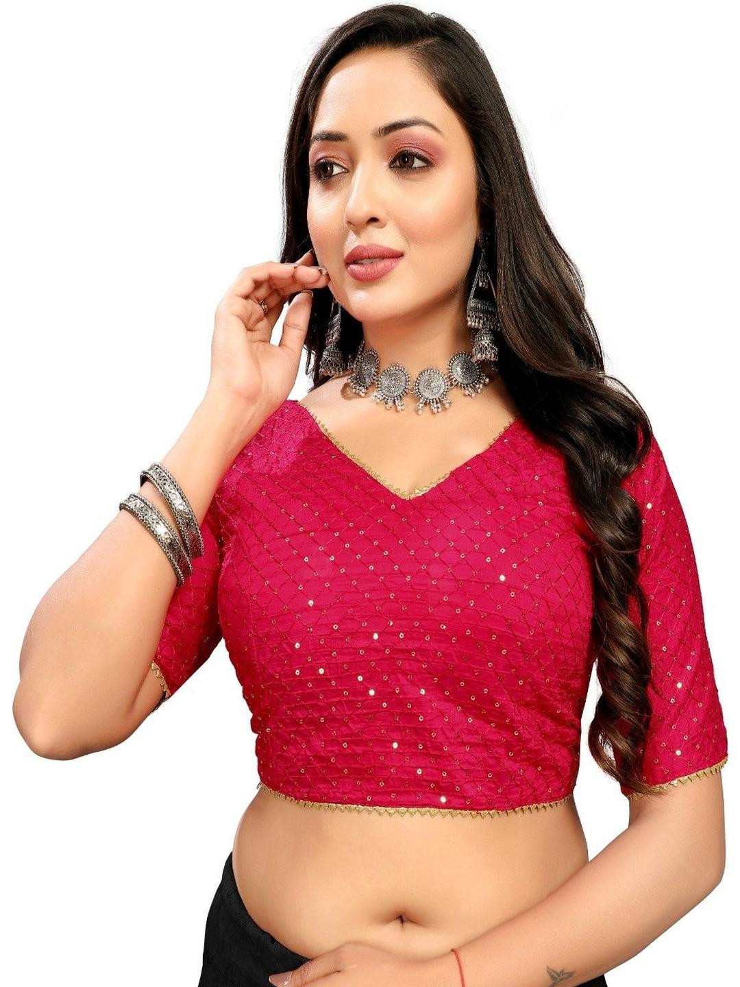 RAGHUVEER CREATION Women Pink Cotton Saree Blouse