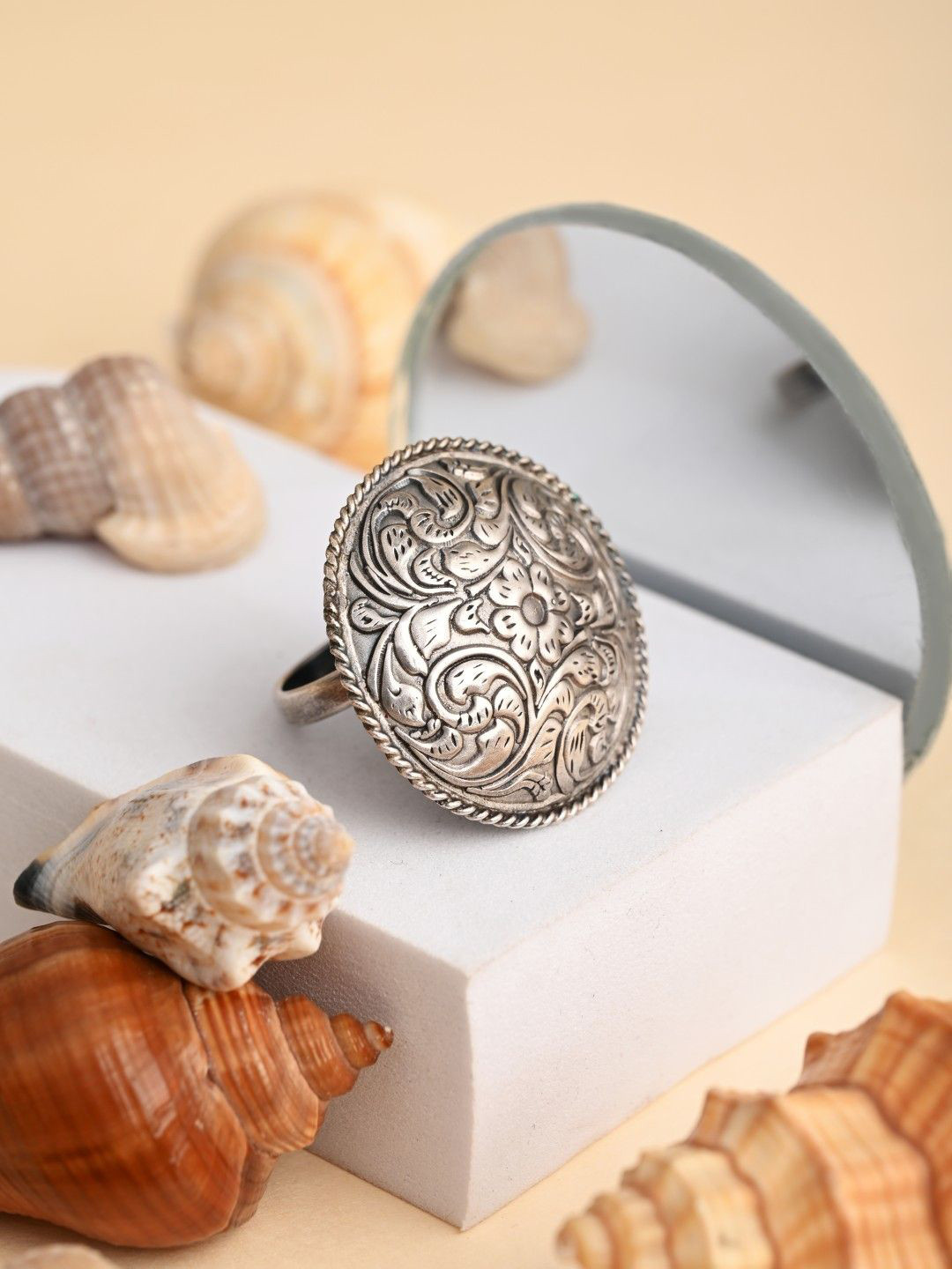 Anvik Silver-Plated Self Engraved Circular Finger Ring