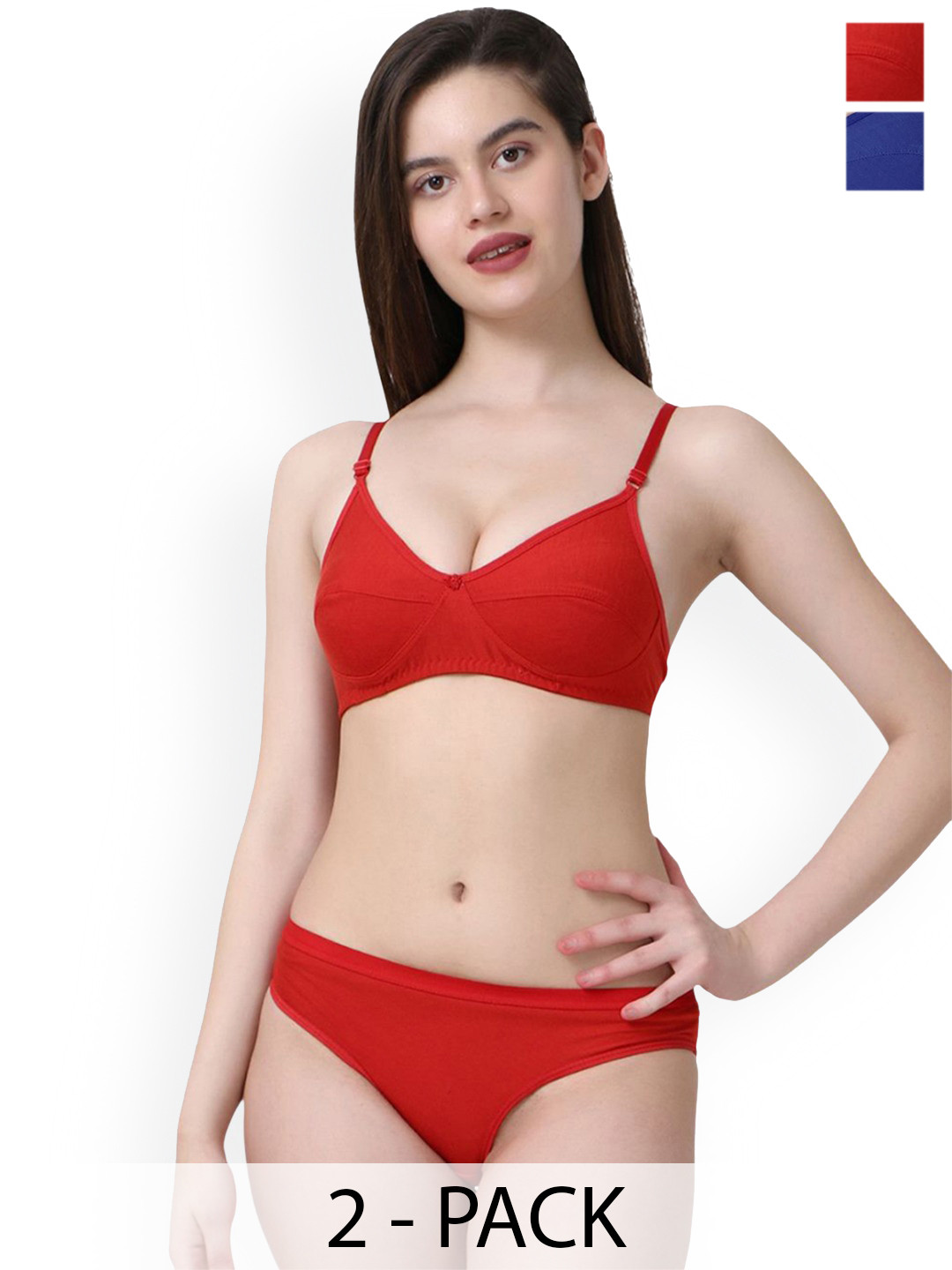 PIBU Pack Of 3 Cotton Non Padded Lingerie Sets B-Ruchi-Sett_R,B,M