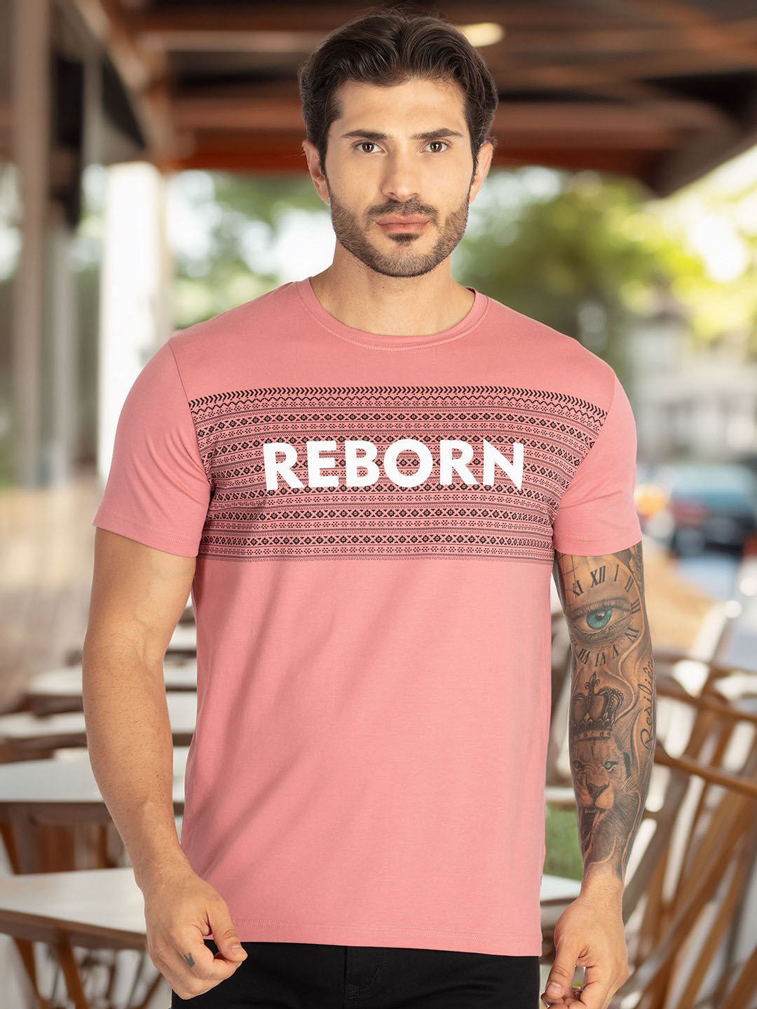 Status Quo Men Tribal Printed Applique T-shirt