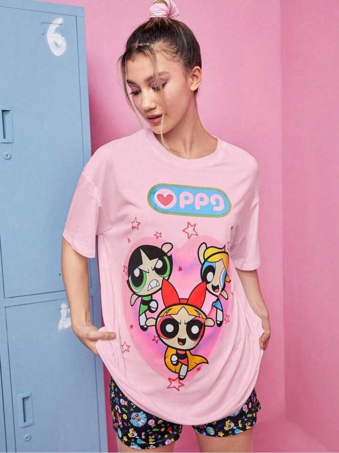 THE POWER PUFF GIRLS by Dreambe Women Supergirl Graphic Printed Oversized T-shirt