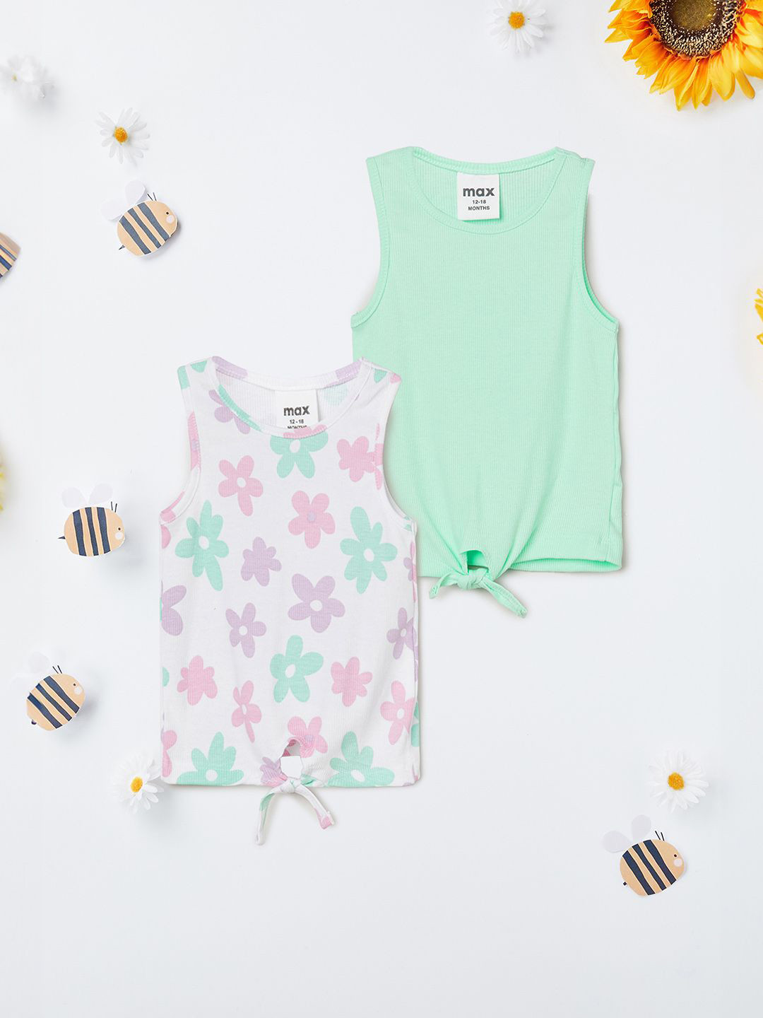 max Girls Pack Of 2 Floral Print Cotton Top