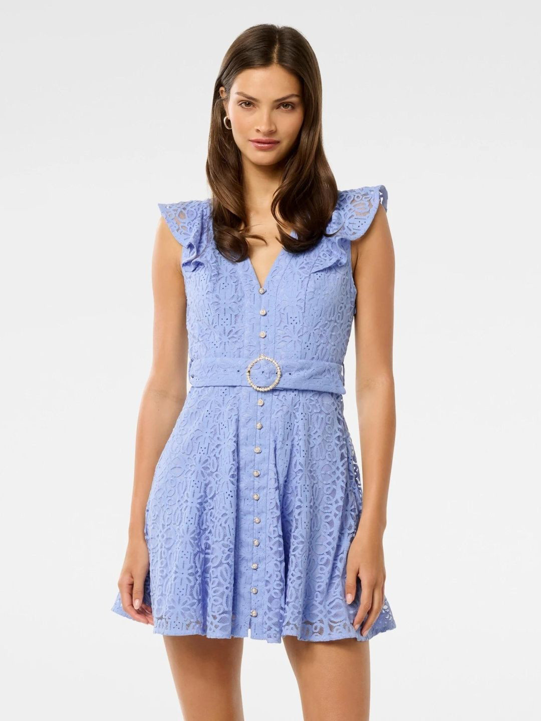 Forever New Women Solid Self Design A-Line Dress with Belt