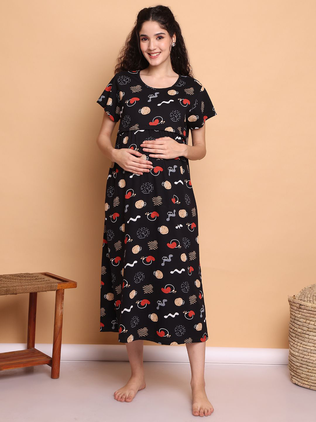 Secret Wish Abstract Hosiery Maternity Nighty