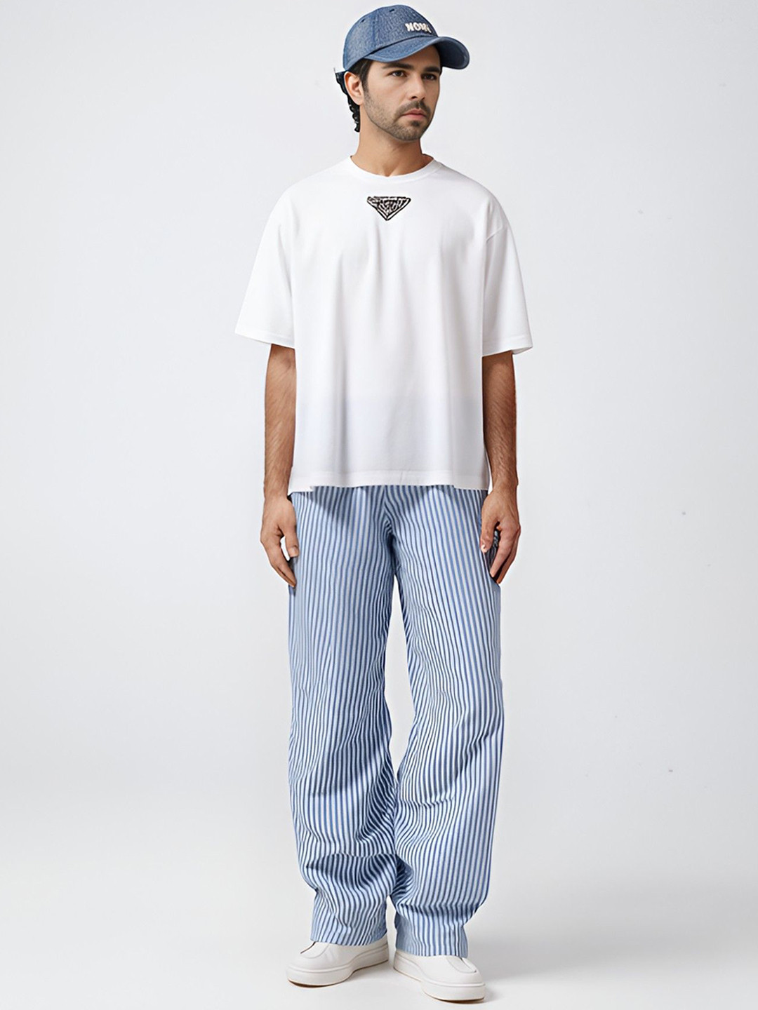 Bella Babe by SK Blue Striped Relaxed Fit Cotton Pajama Trousers