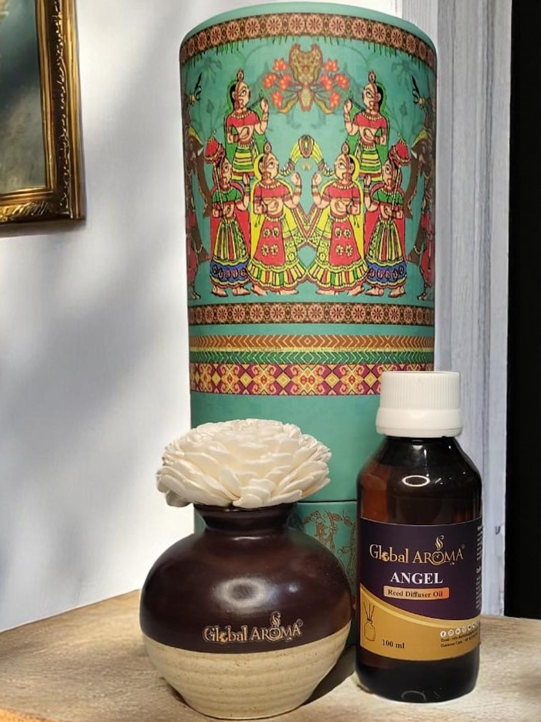 GLOBAL AROMA Angel Fragracne Ethenic Flower Pot Reed Diffuser Set