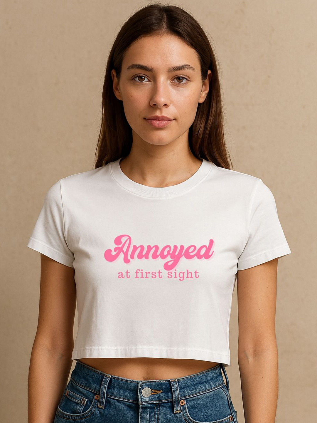 Art By Ritik  Women Annoyed At First Sight Crop Tshirt