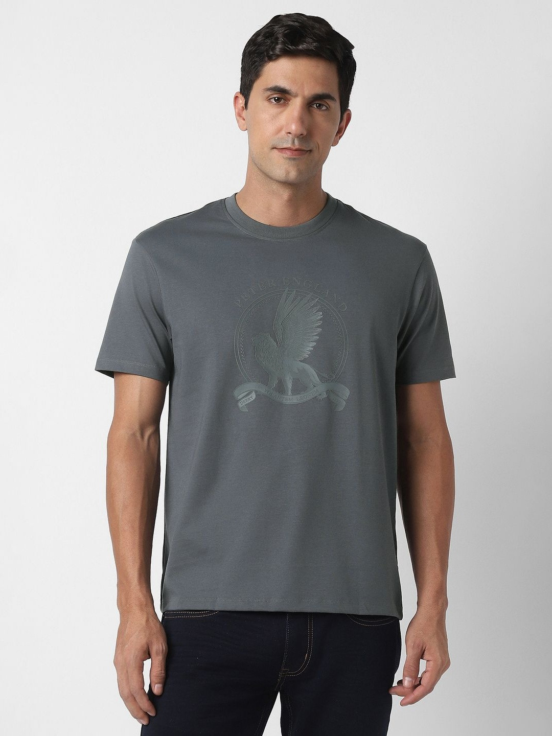 Peter England Casuals Graphic Printed Crew Neck Cotton Regular Fit Casual T-shirt