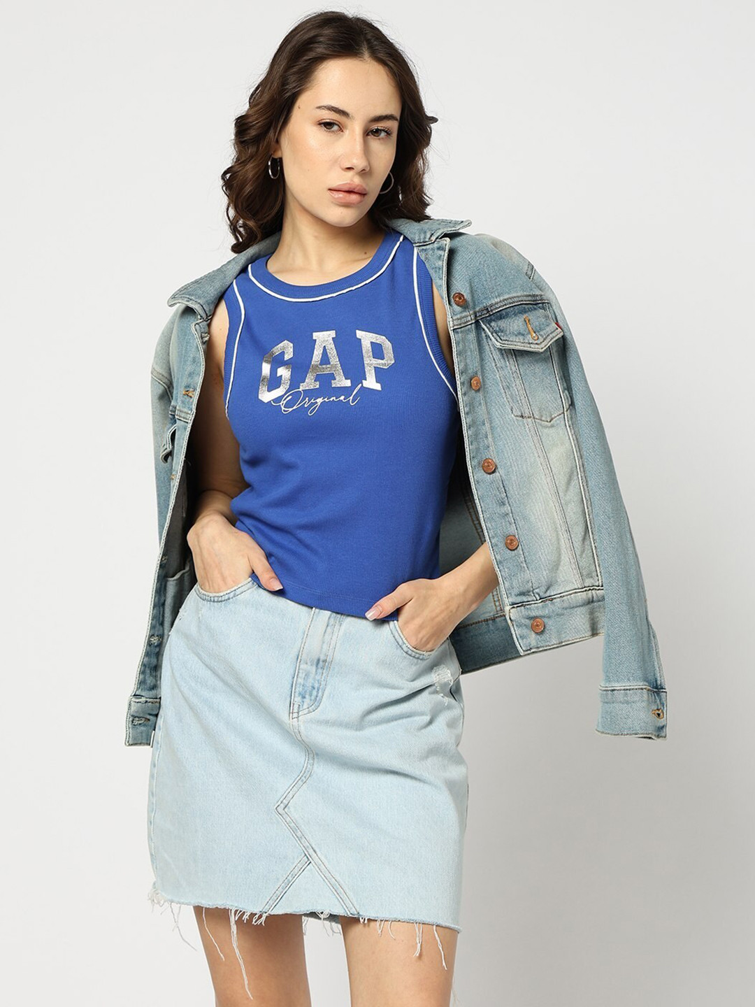 GAP Brand Logo Printed Ribbed Tank Top