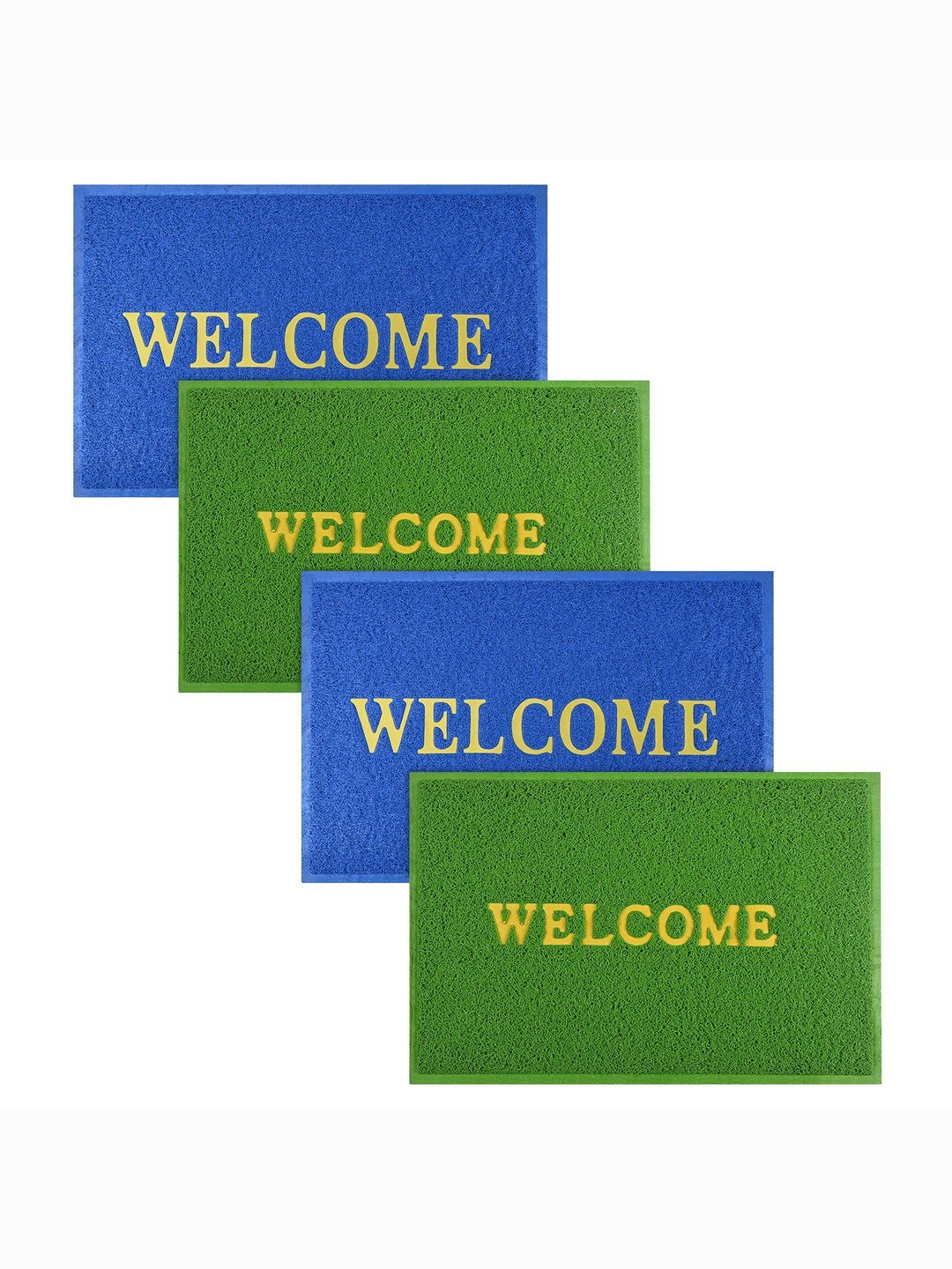 Aura 4Pcs Green & Blue Self-Designed Anti-Slip Eco-Friendly Absorbent Large Doormats