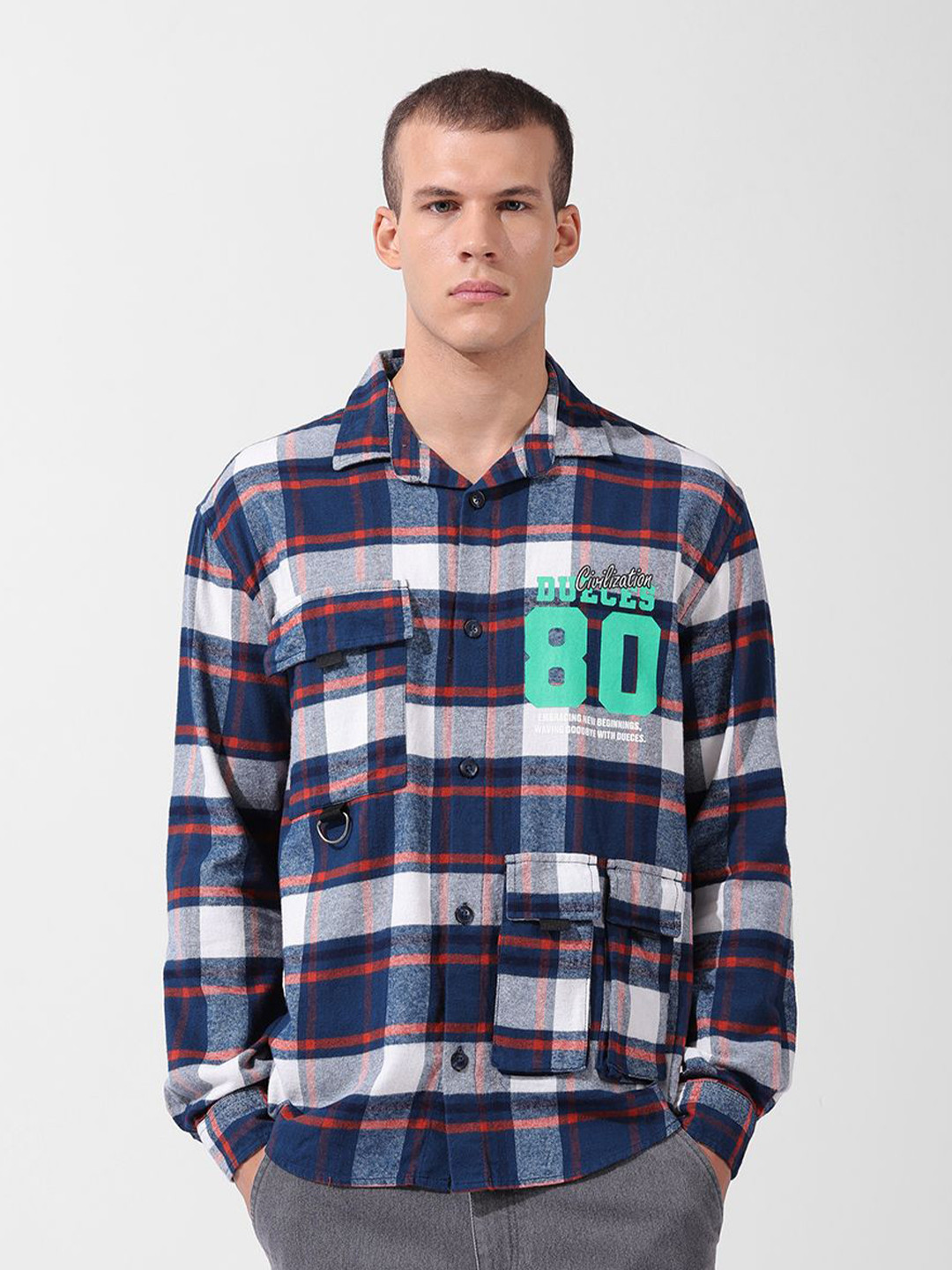 The Indian Garage Co Men Relaxed Fit Brushed Checked Graphic Printed Street Wear Shirt
