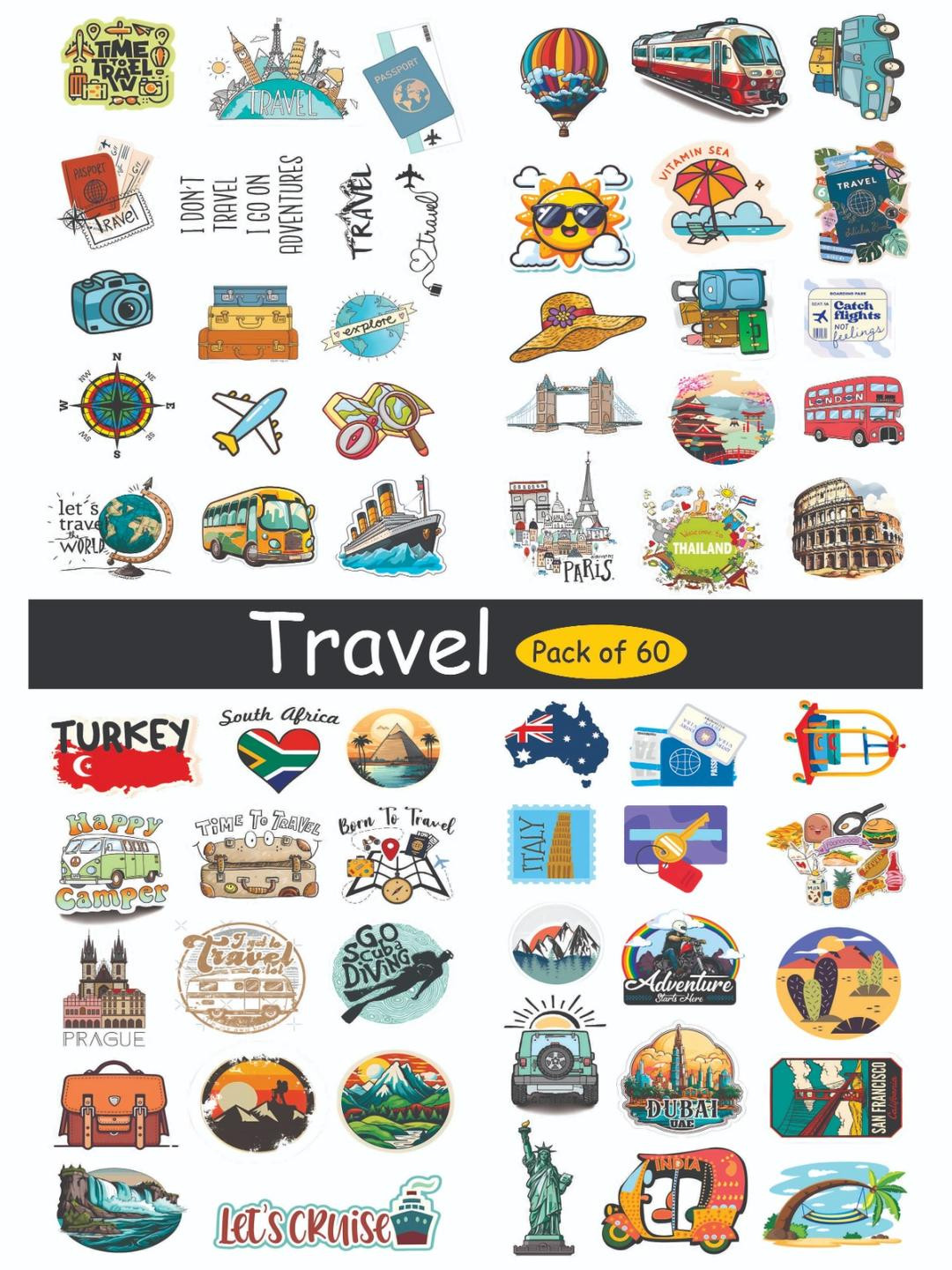 PRINTING DADDY Set Of 60 Travel Stickers