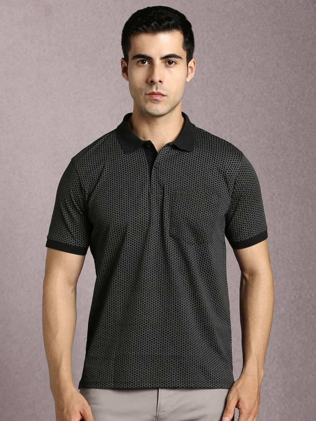 Louis Philippe Floral Printed Polo Collar Cotton T-shirt