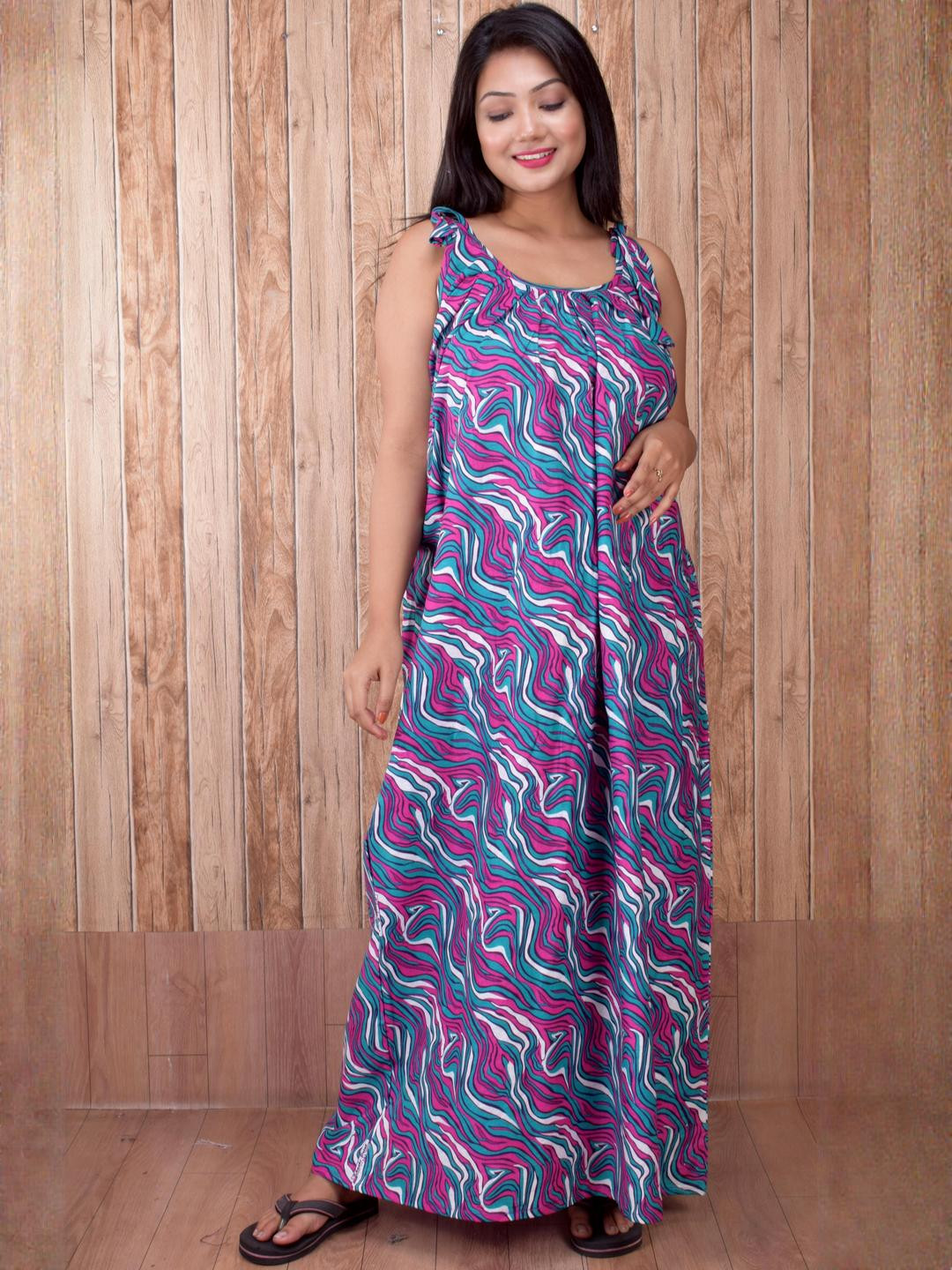 CLYMAA Women Sea Green Maxi Nightdress