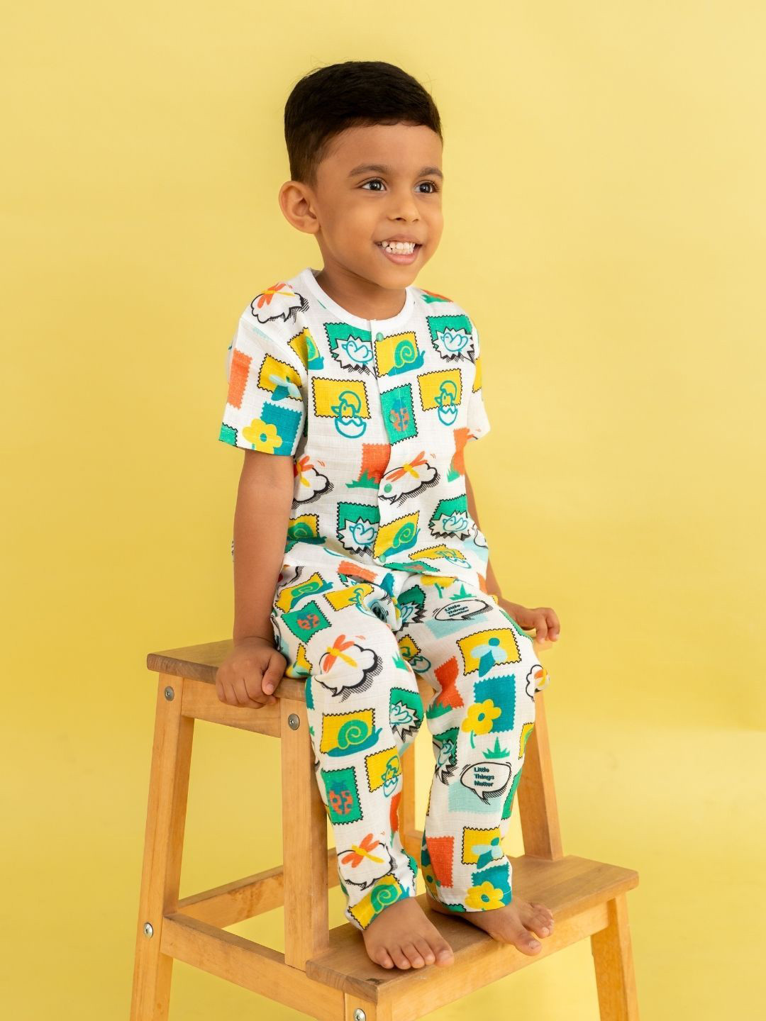 A Toddler Thing Tales Half Sleeve Muslin Sleepsuit - 3-6 Months