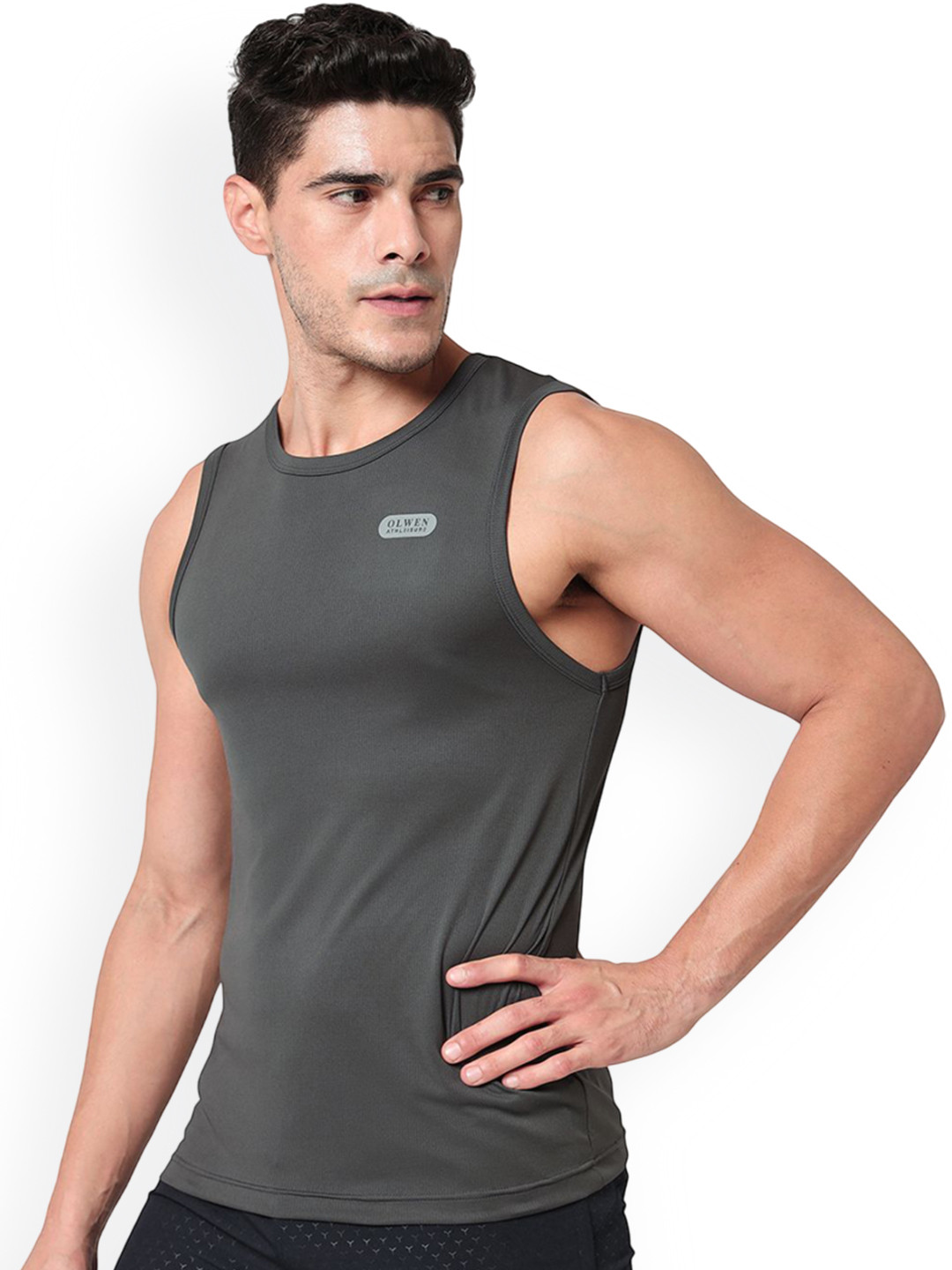 OLWEN Round-Neck Sleeveless Gym Vest 1994-GYM-PO1-SMOKY-S