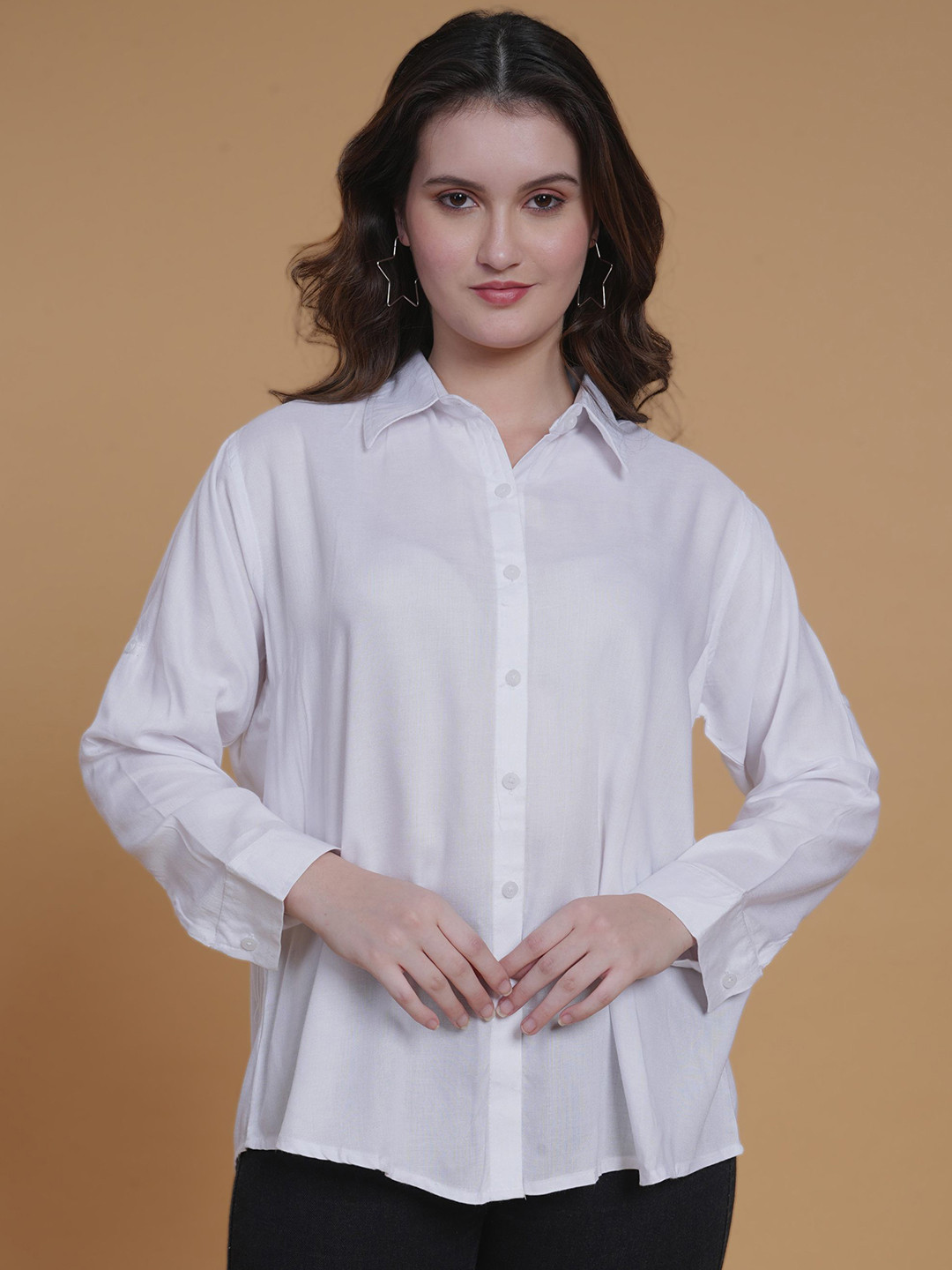 LILY BUDS Plus Size Standard Spread Collar Cotton Shirt
