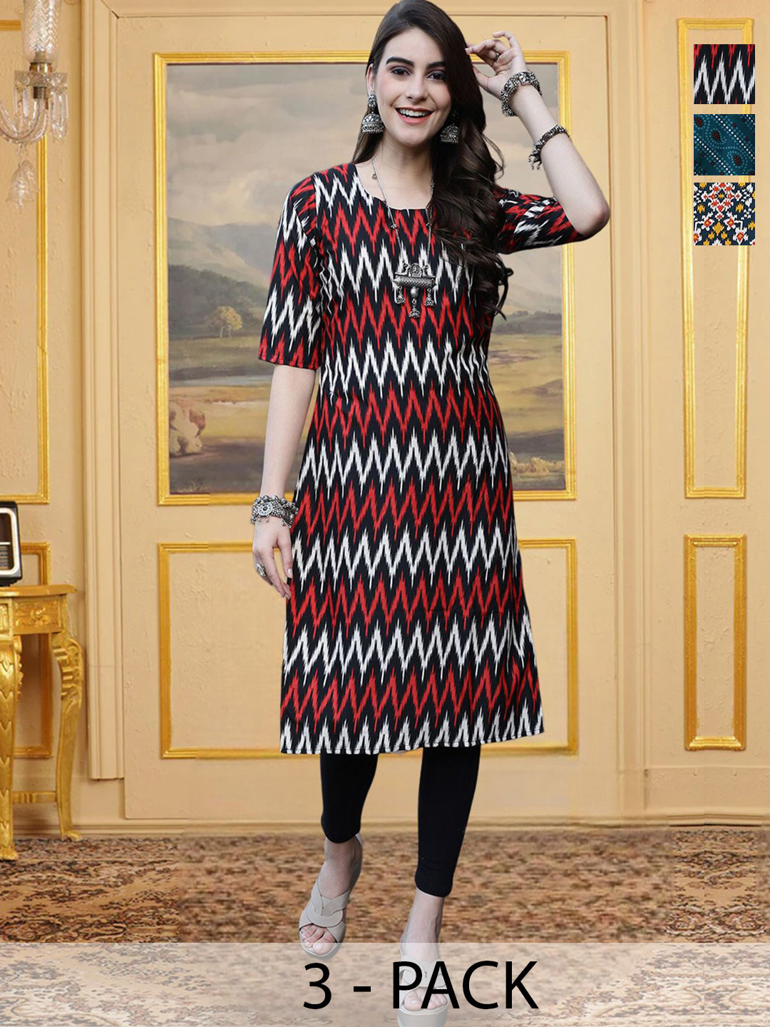 HERE&NOW Women Pack Of 3 Printed Kurtas