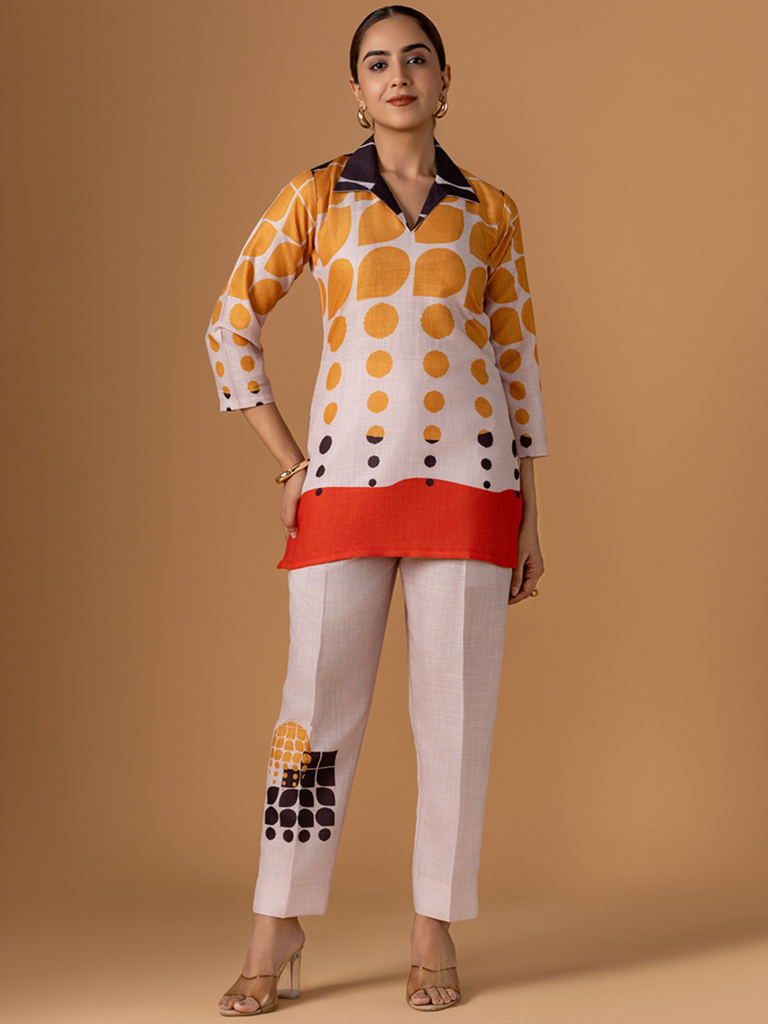 WOMEN PLUS Digitally Safar Printed Shirt Collar Tunic With Trouser