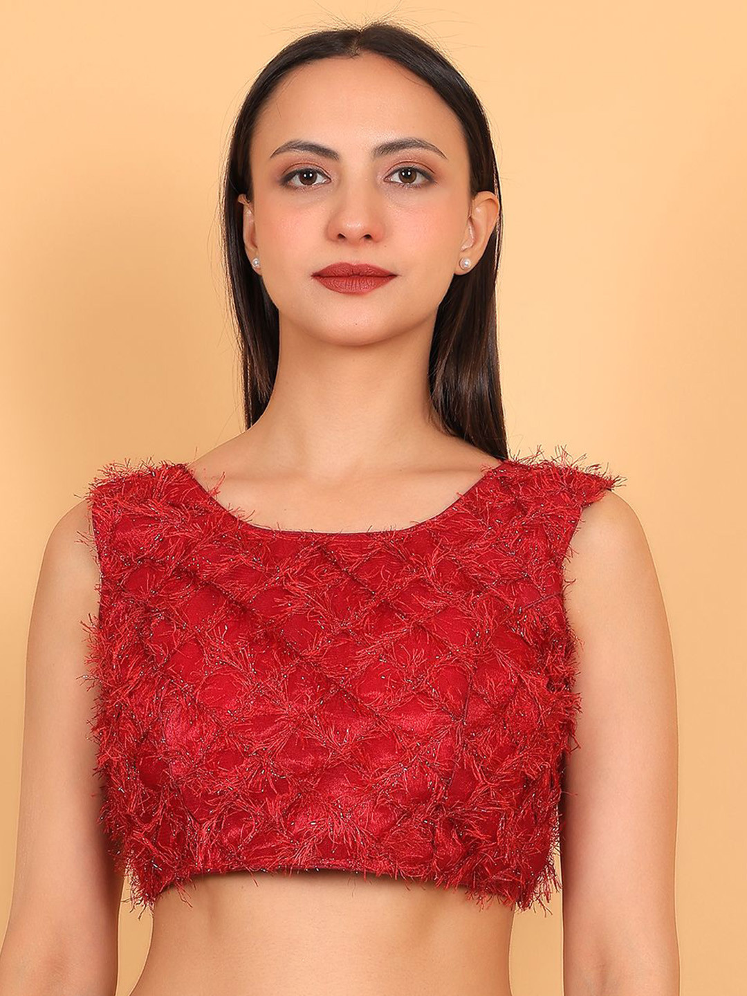Trendzmy Textured Sleeveless Saree Blouse
