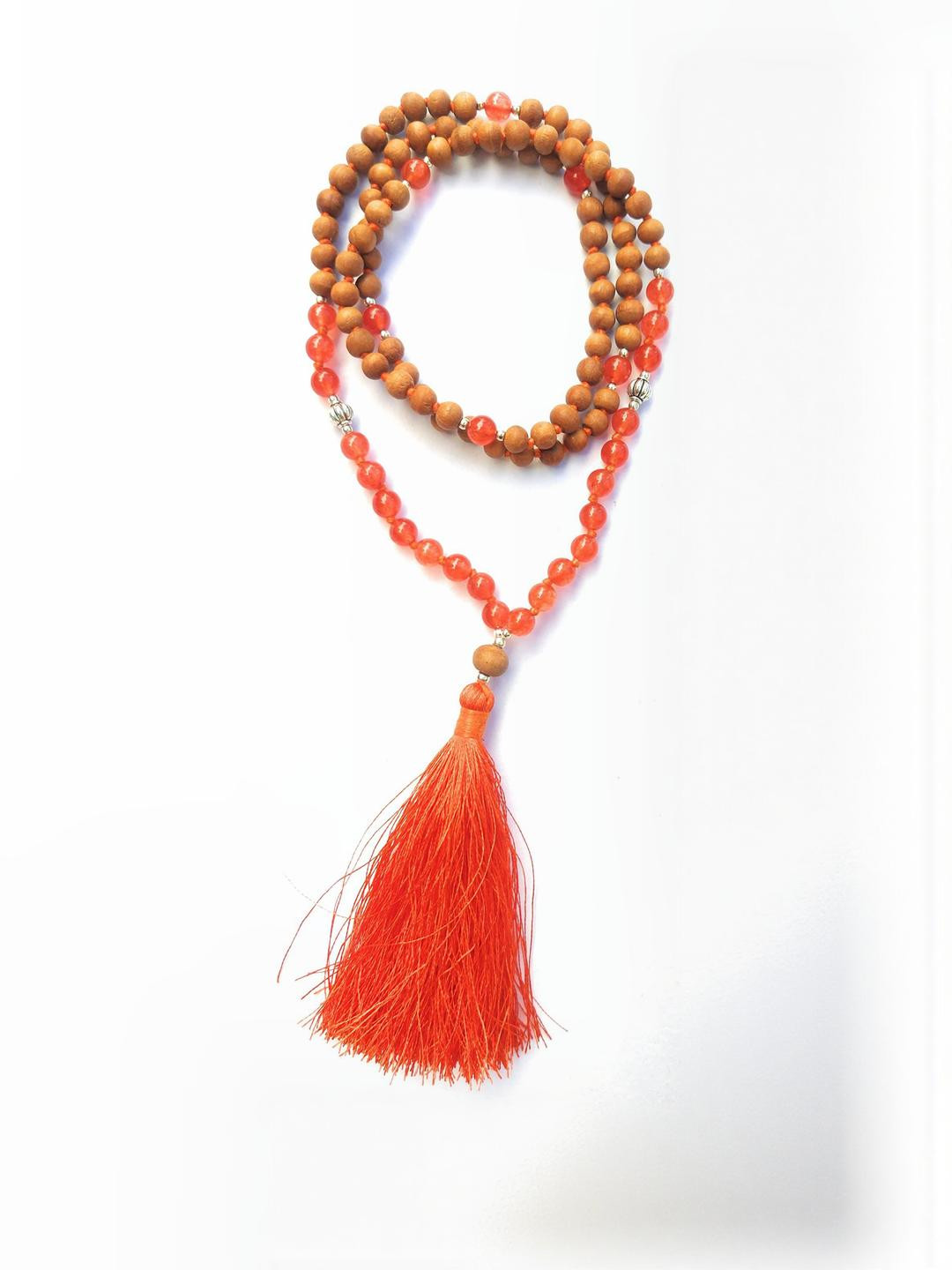 Apnisanskriti Unisex Chandan Sandalwood Orange Stone Designer Mala