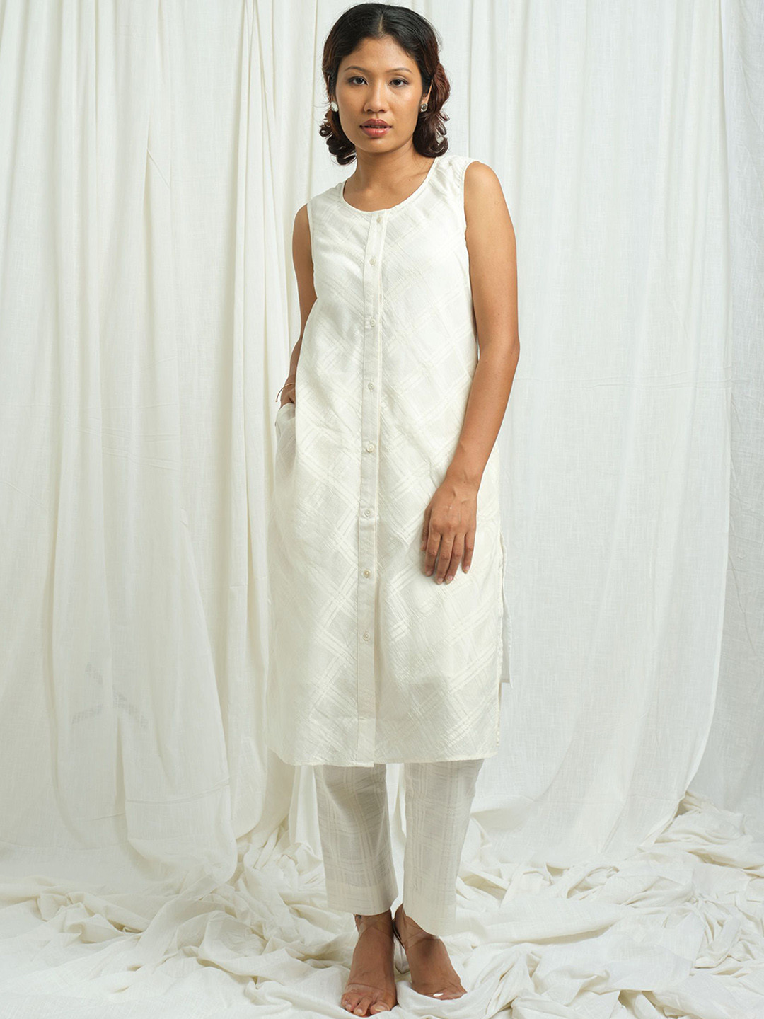 CYAN Geometric Printed Round Neck Pure Cotton Straight Kurta With Palazzos