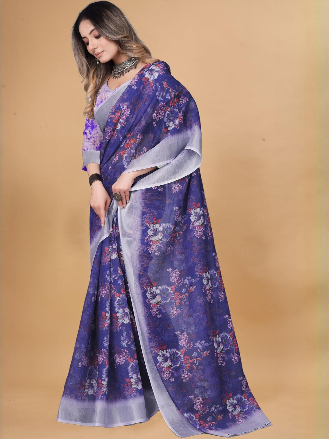 Krujha Blue Jamdani Silk Cotton Sarees