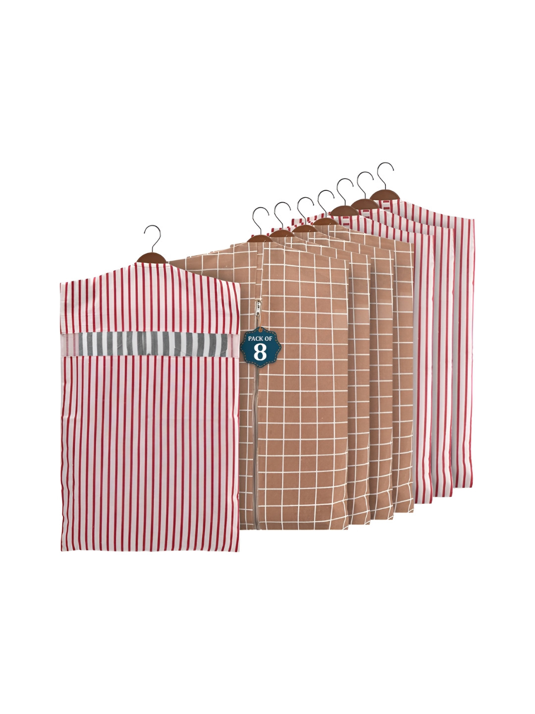 Aura Brown 8 Pcs Almirah Clothes Packing Bag Hanging Clothe Cover Multi-Utility Organisers