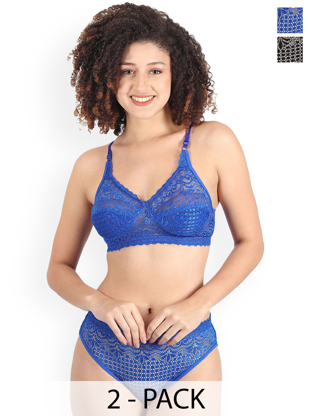 PIBU Pack Of 2 Non-Padded Lingerie Sets B-Rain-Set_B,Bl