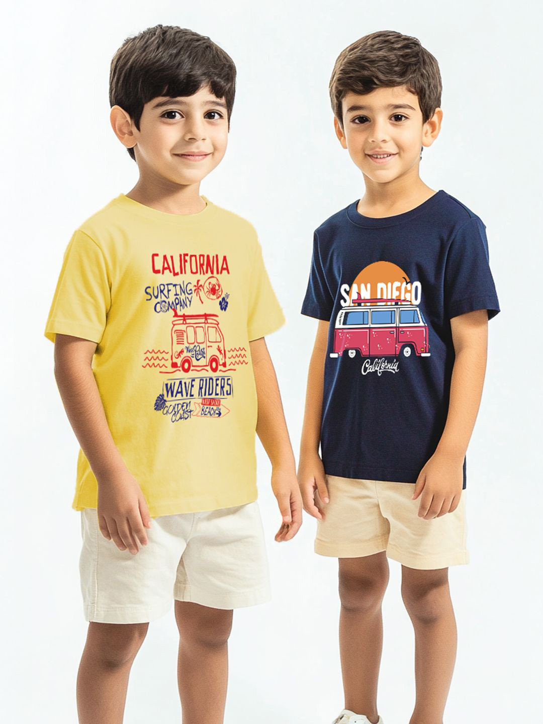 Nauti Nati Everyday Play Boys Pack Of 2 Beach Printed Antimicrobial Cotton T-Shirts
