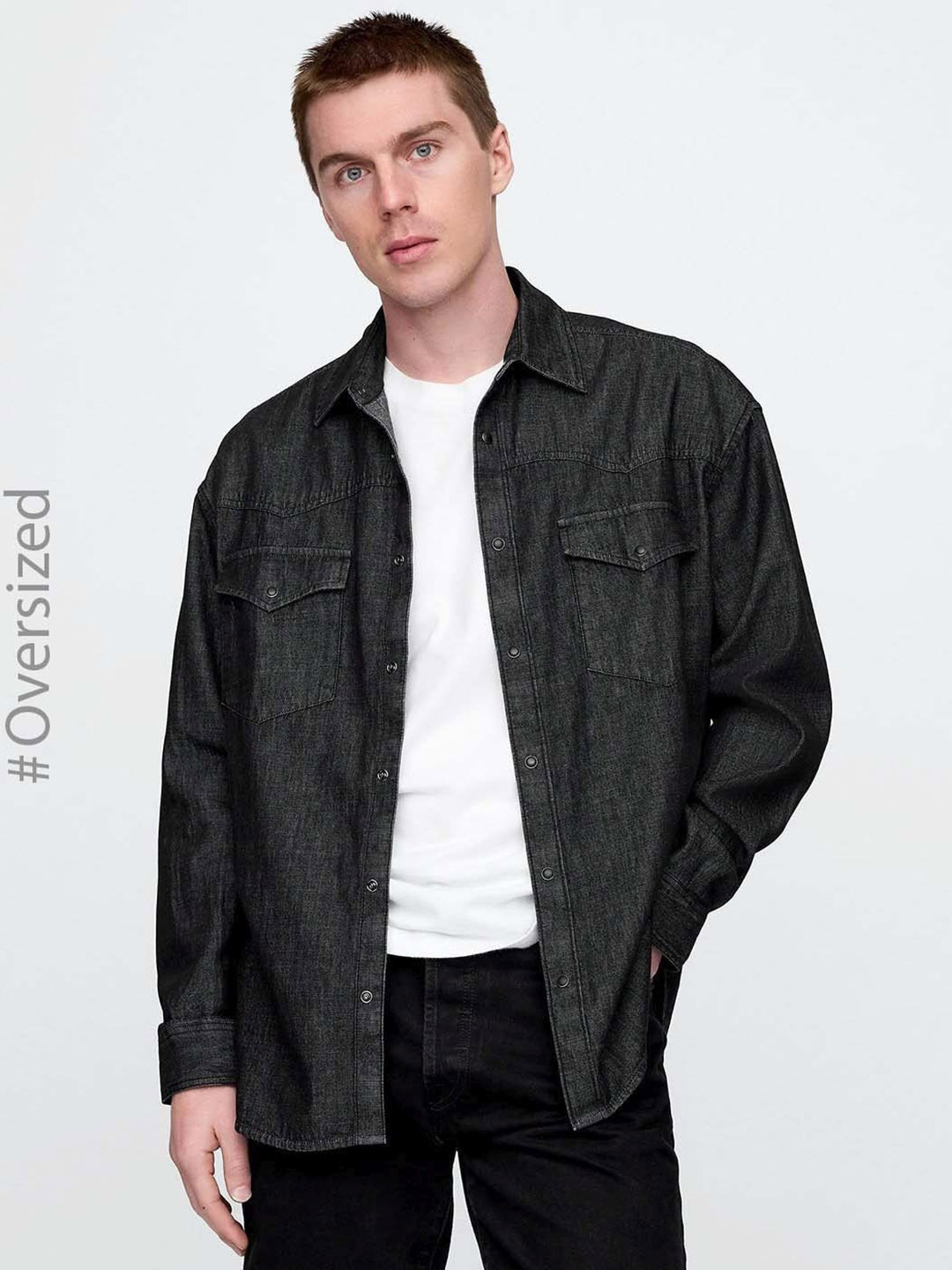 GAP Lightly Washed Drop-Shoulder Sleeves Oversized Pure Cotton Casual Shirt
