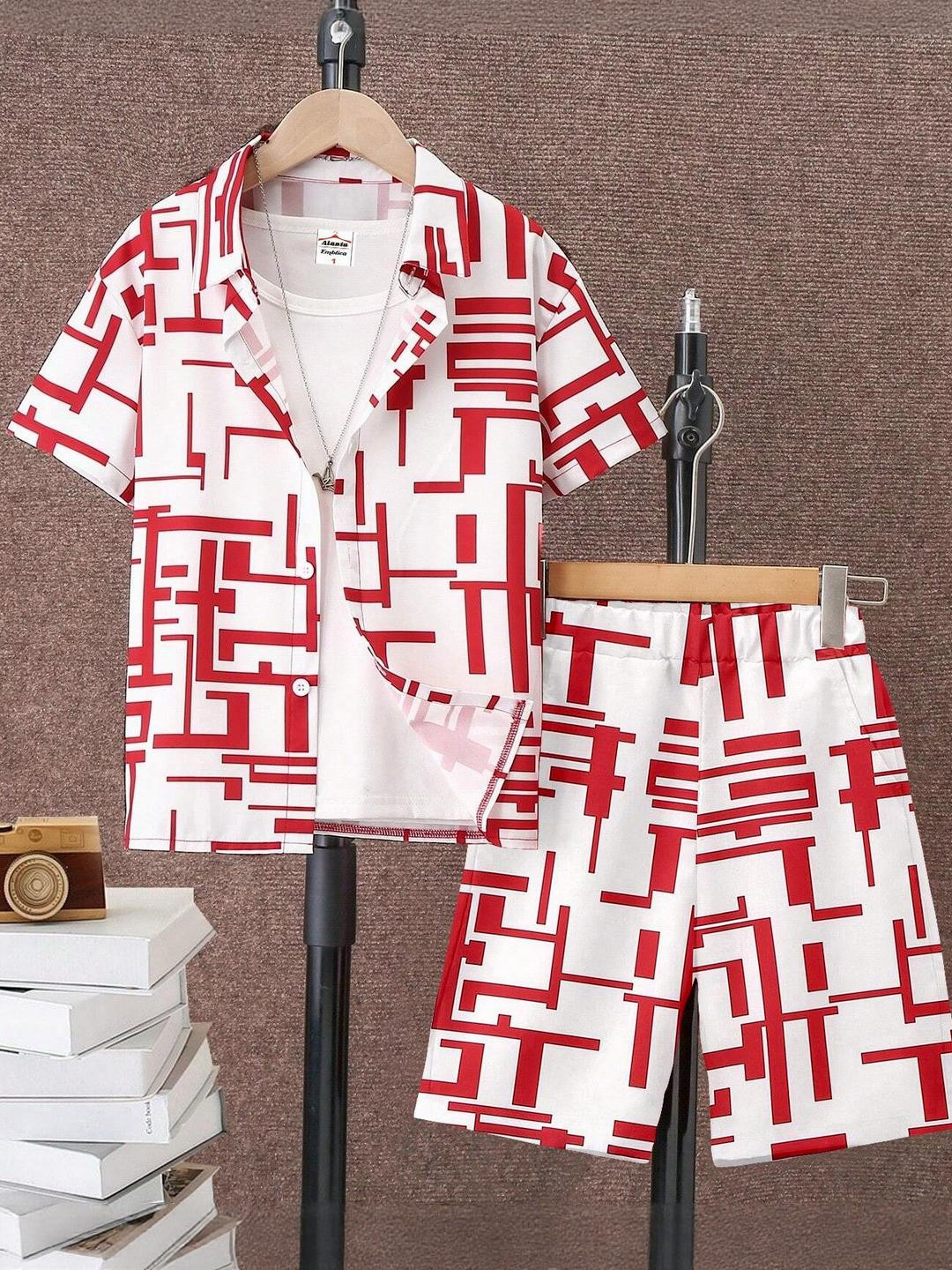 ALANTA Kids-Unisex Red Cotton Blend Clothing Set