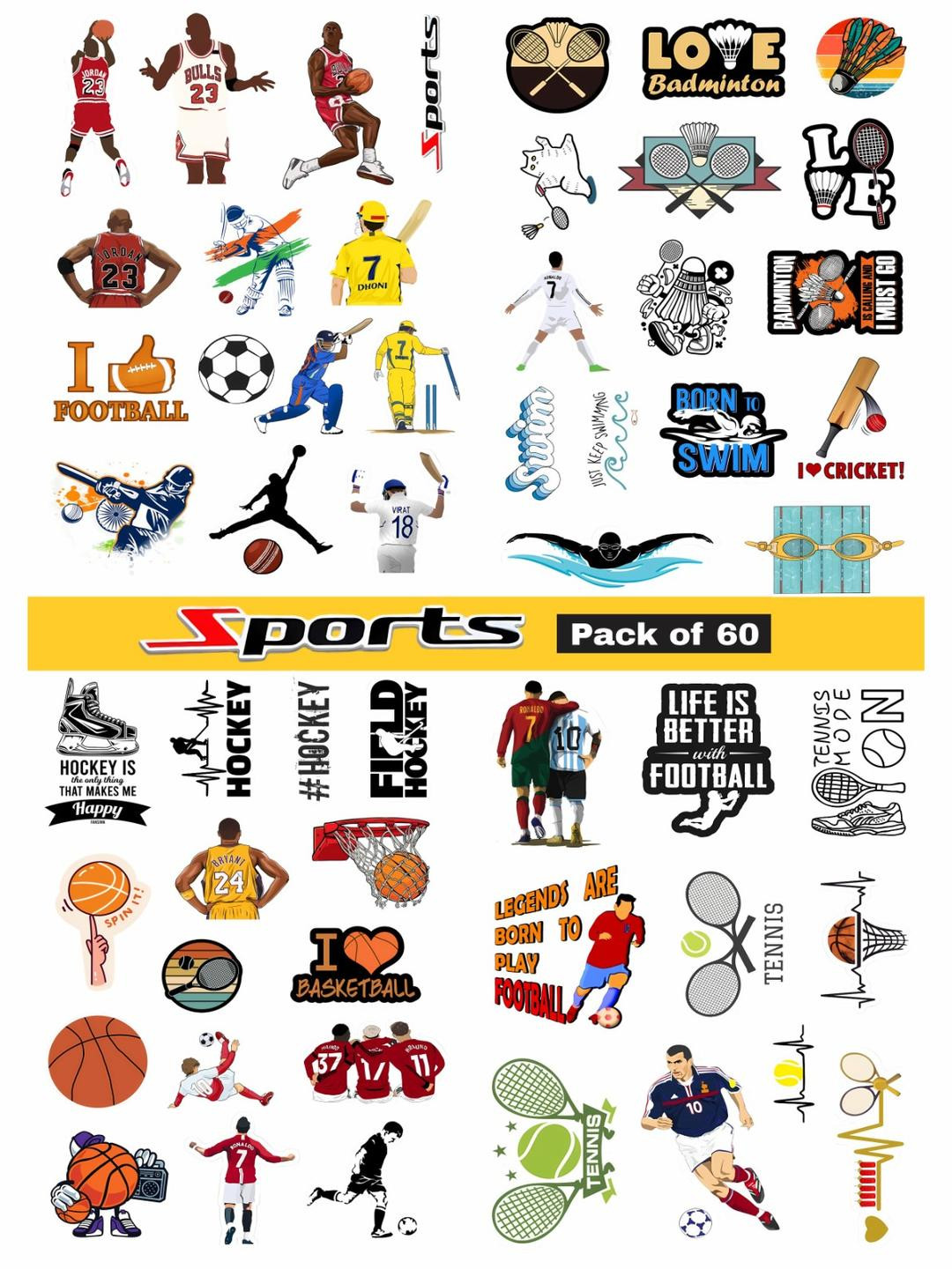 PRINTING DADDY Set Of 60 Sports & Aesthetic Stickers