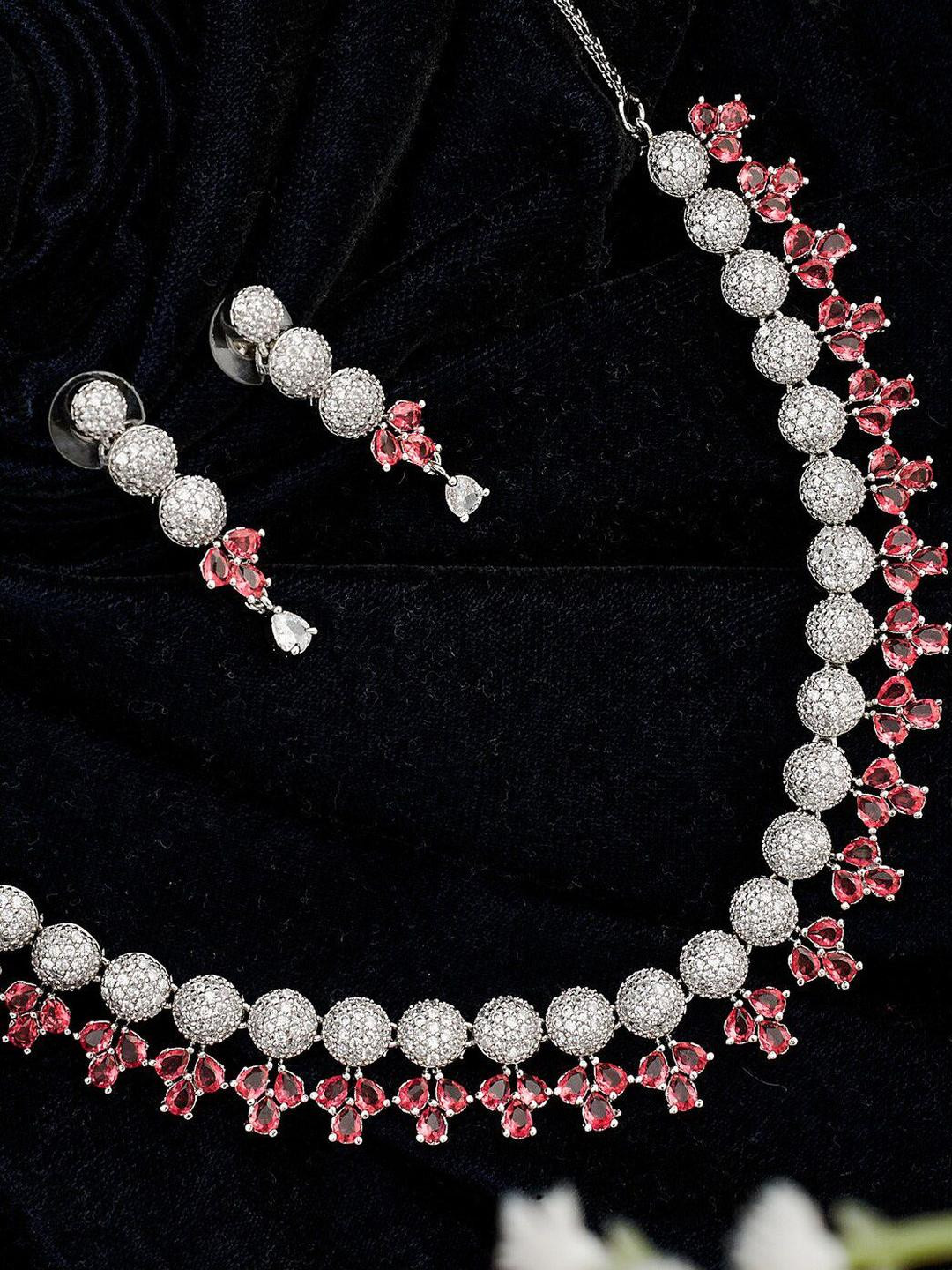 Anouk White Cubic Zirconia Red Ruby Stone Studded Contemporary Jewellery Set