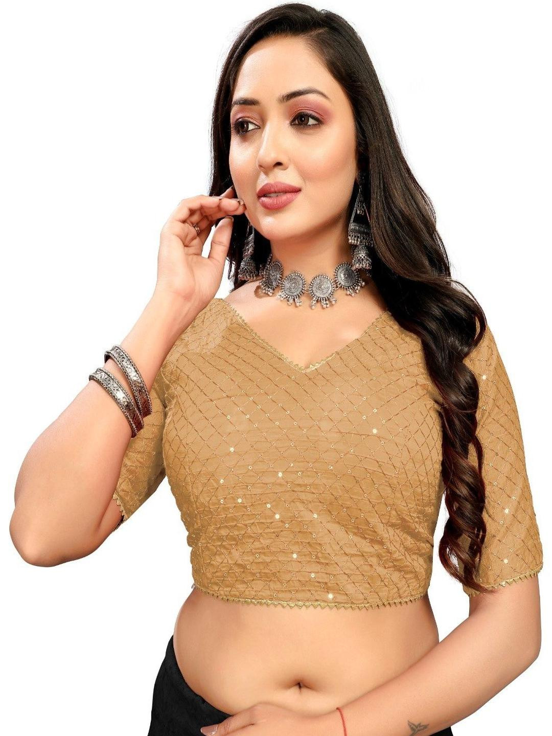 RAGHUVEER CREATION Gold Ready to Wear Saree Blouse