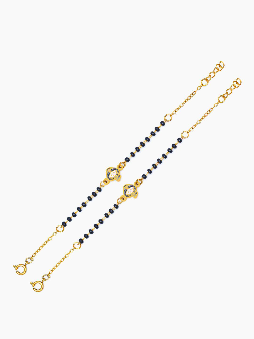 SWASHAA Girls Set Of 2 18K Gold-Plated Artificial Beaded Jasmine's Charm Bracelets