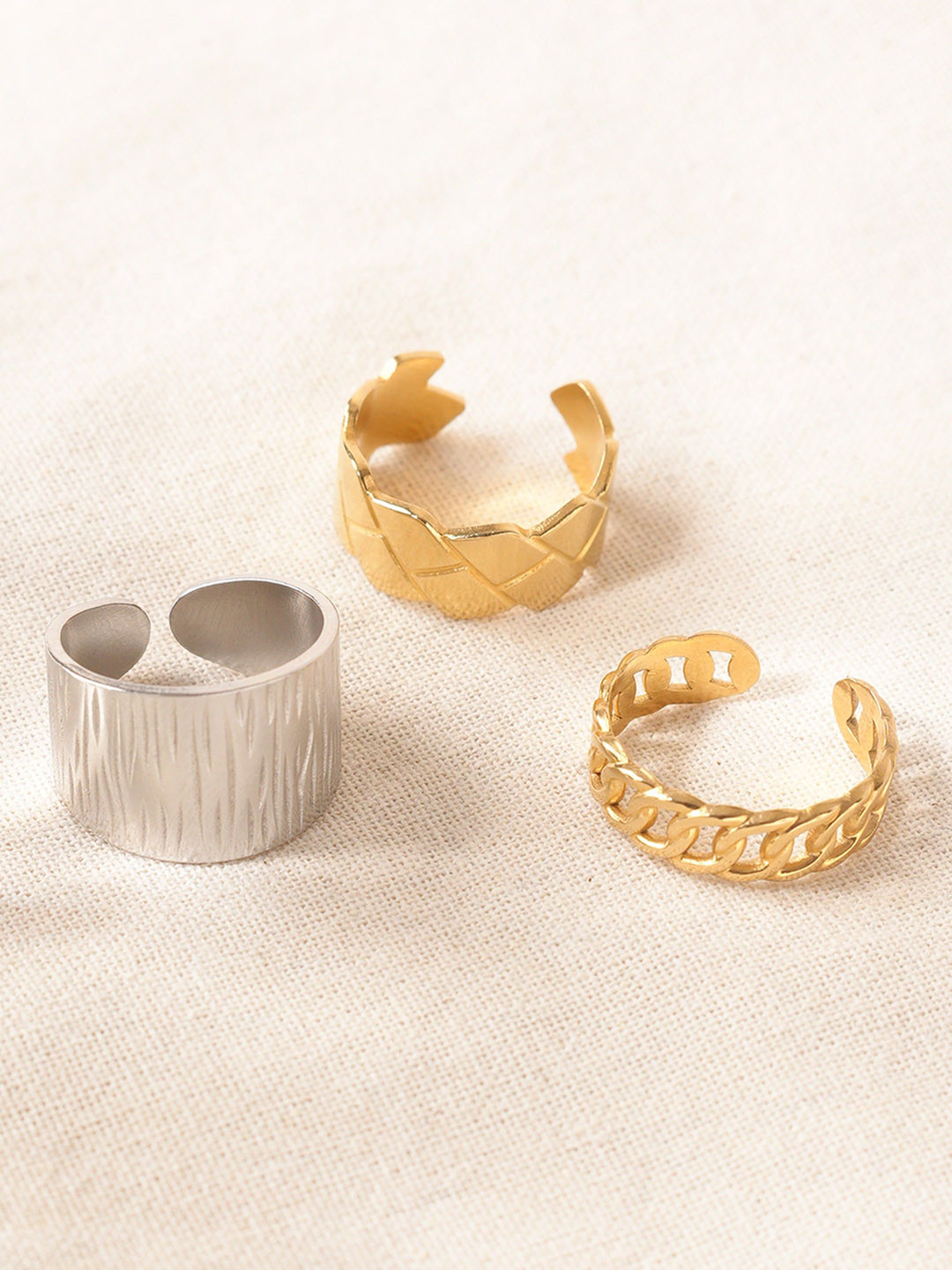 Niska Set Of 3 Gold-Plated Adjustable FingerRing