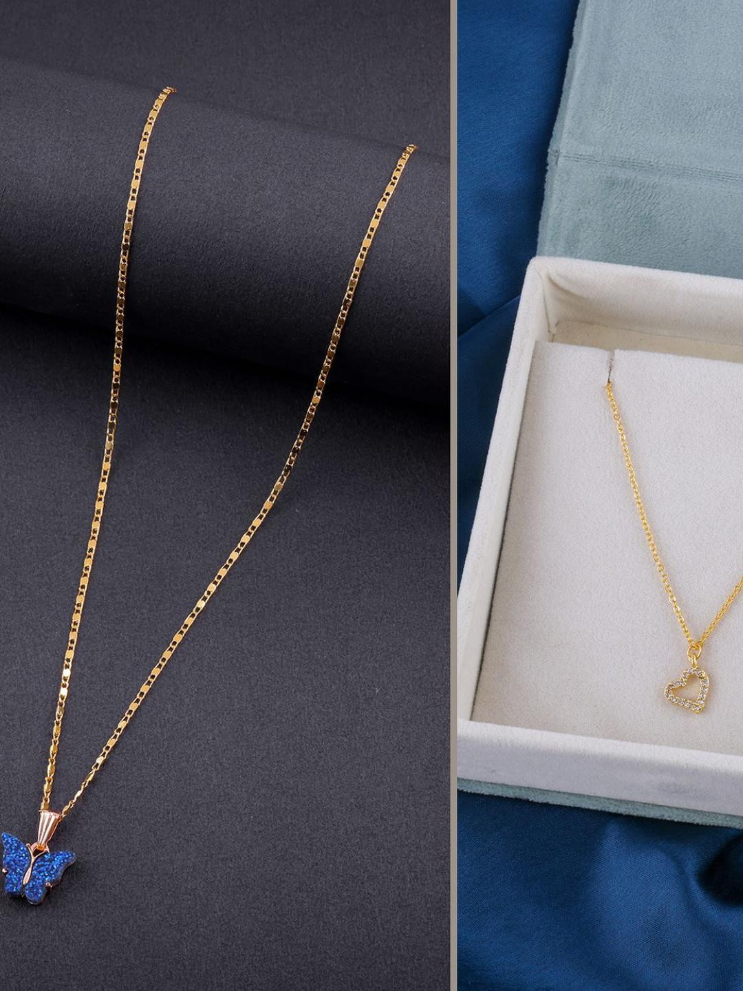 DressBerry Set of 2 Brass Minimal Gold-Plated Necklace